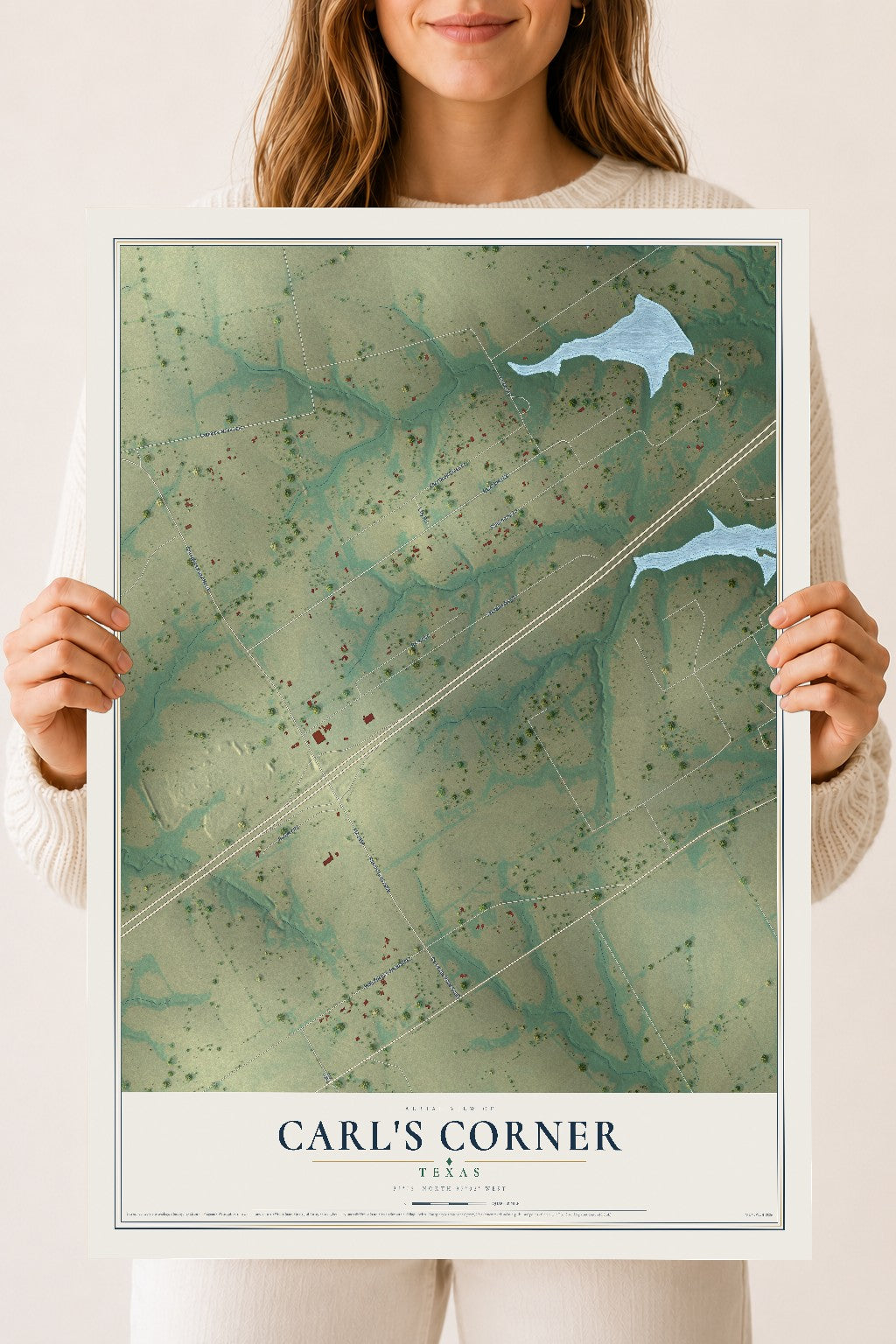 Map of Carl's Corner, Texas, 18 x 24 inch unframed archival matte print