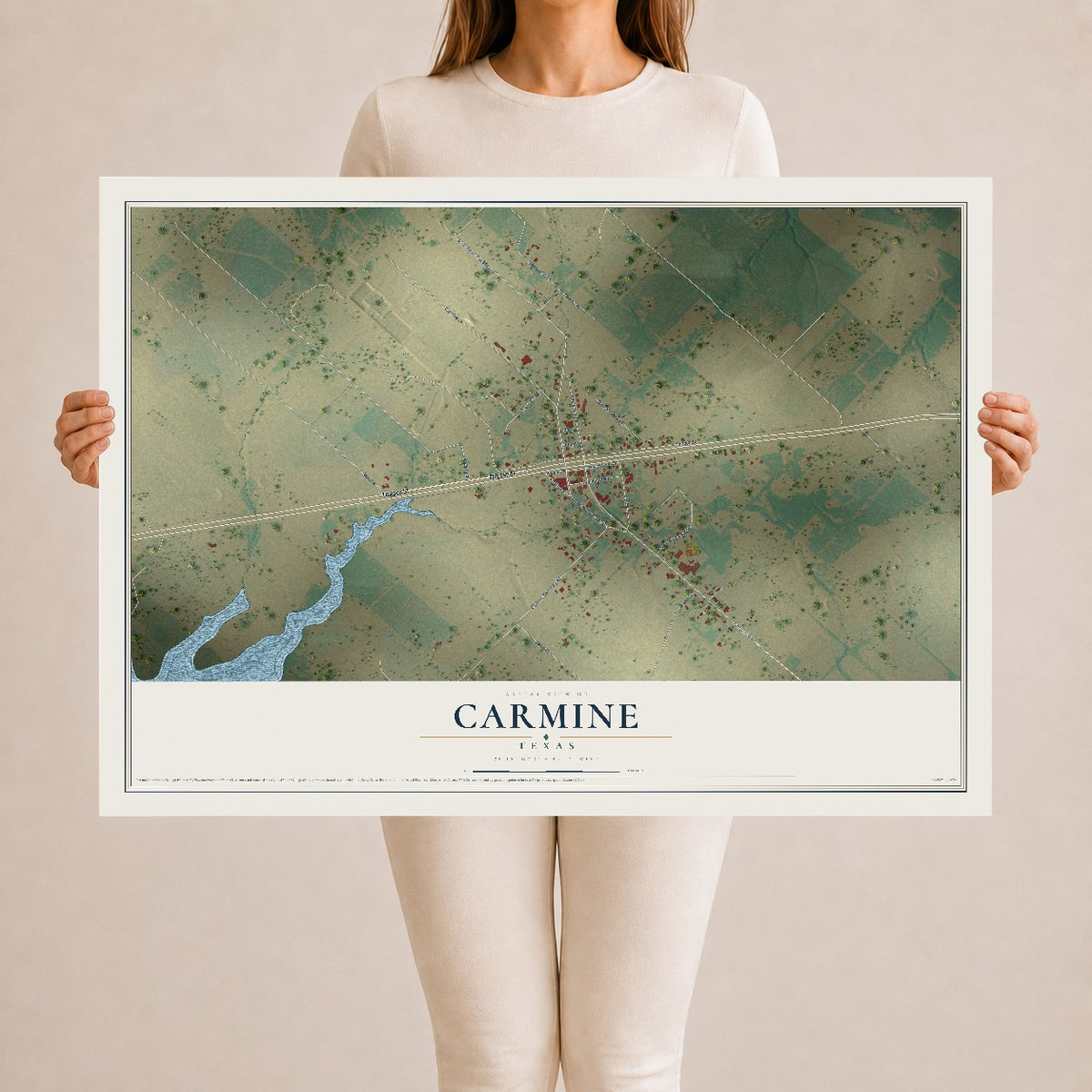 Map of Carmine, Texas, 24 x 36 inch unframed archival matte print