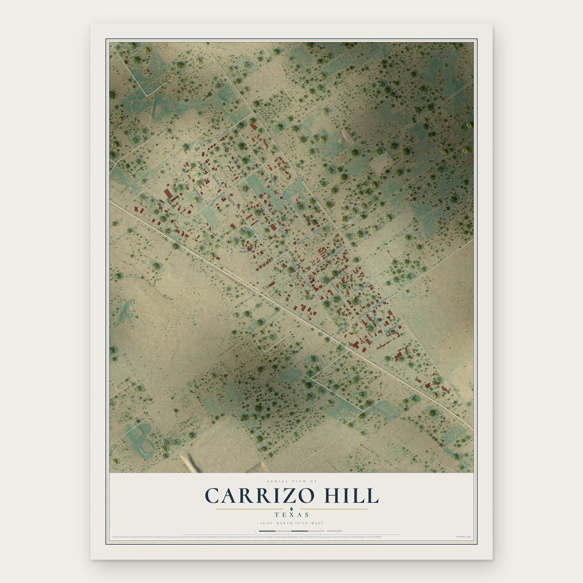 Carrizo Hill, Texas map print, the full design