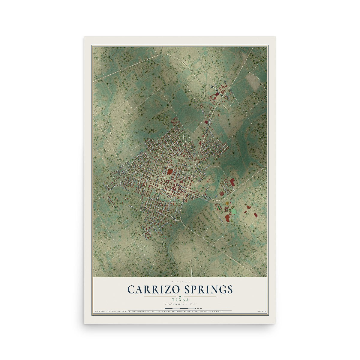 Map of Carrizo Springs, Texas, 12 x 18 inch unframed archival matte print