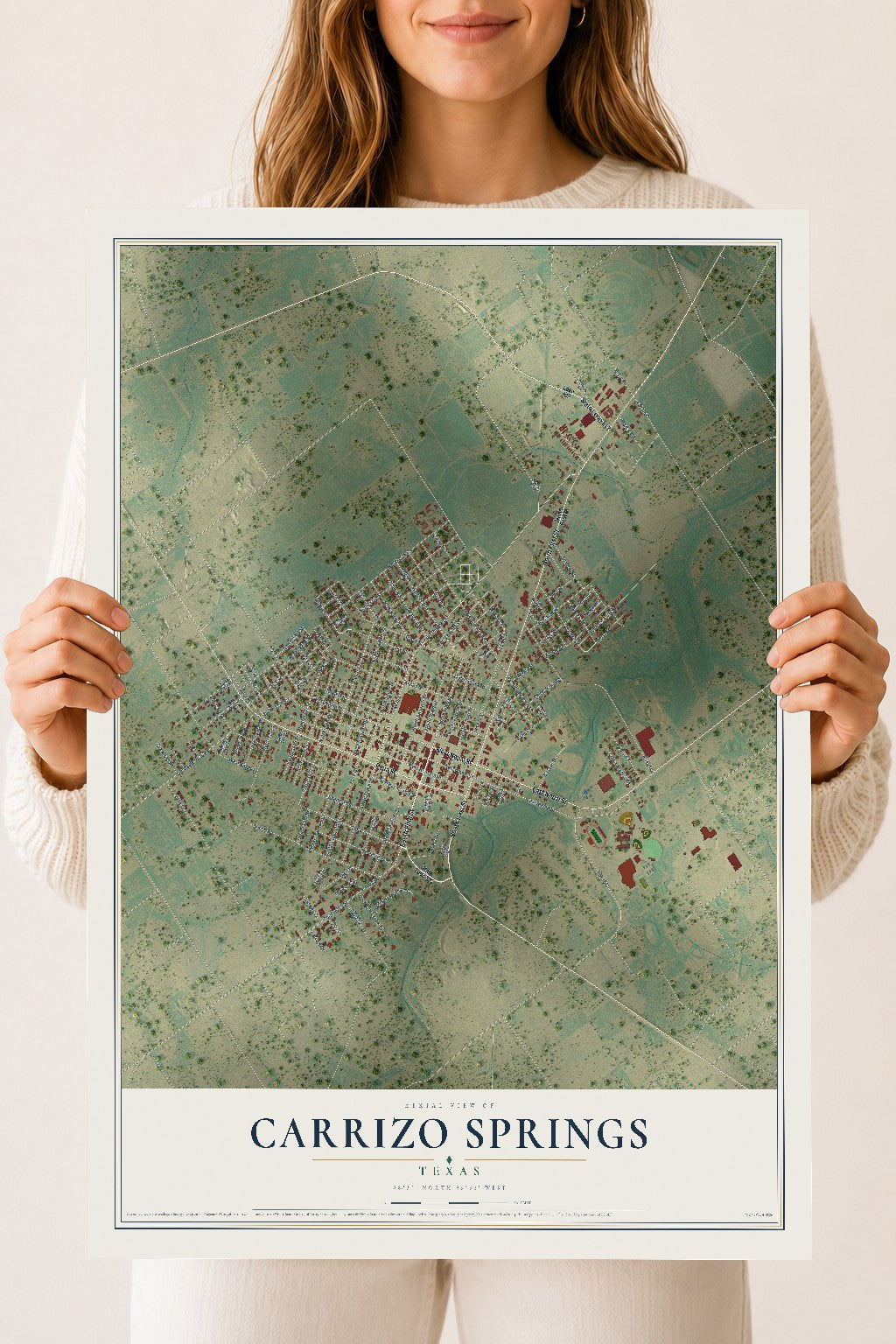 Map of Carrizo Springs, Texas, 18 x 24 inch unframed archival matte print