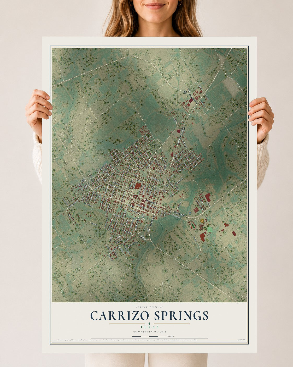 Map of Carrizo Springs, Texas, 24 x 36 inch unframed archival matte print