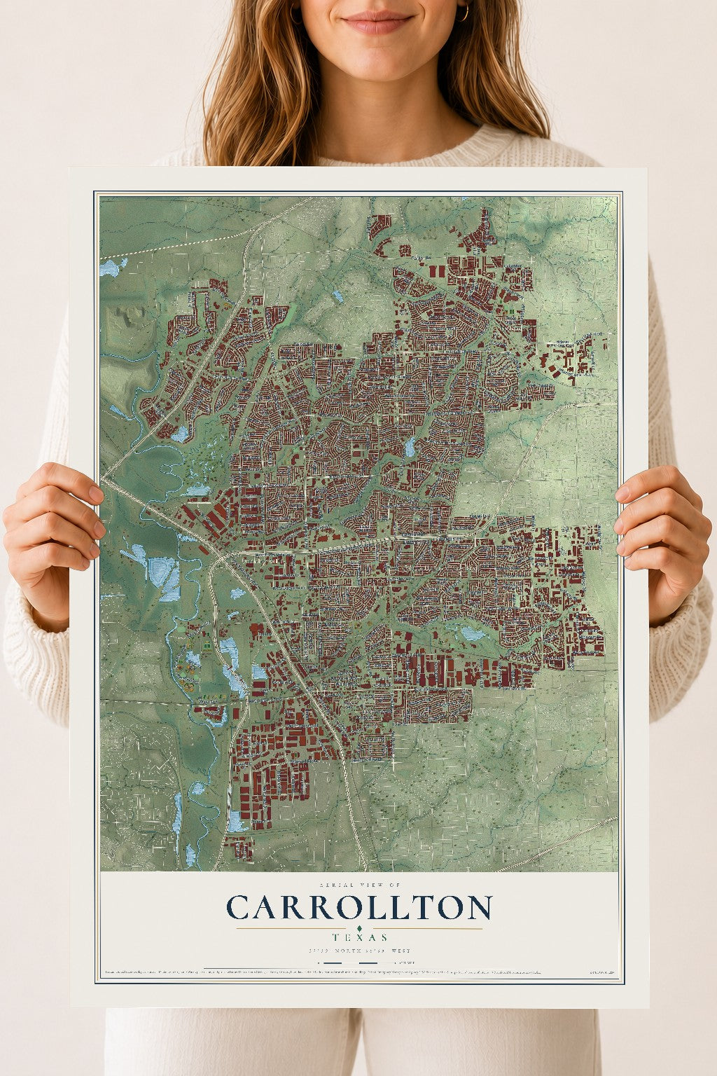 Map of Carrollton, Texas, 18 x 24 inch unframed archival matte print