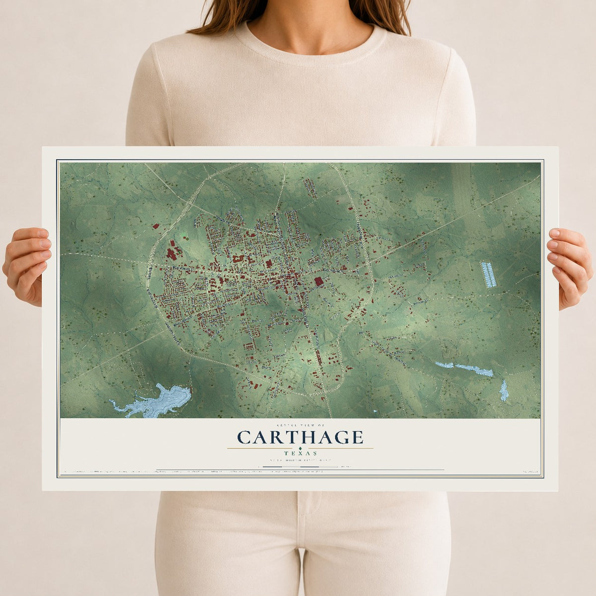 Map of Carthage, Texas, 12 x 18 inch unframed archival matte print