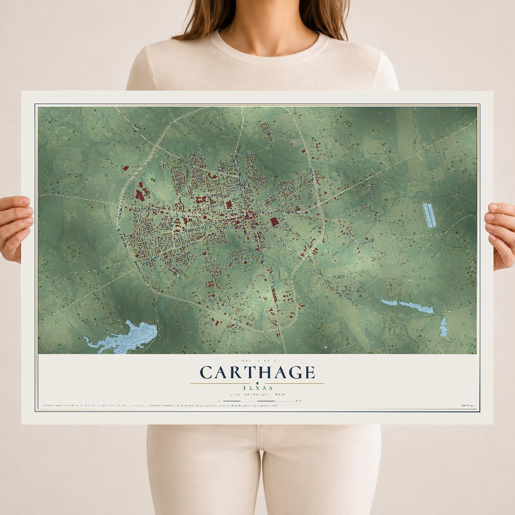 Map of Carthage, Texas, 18 x 24 inch unframed archival matte print