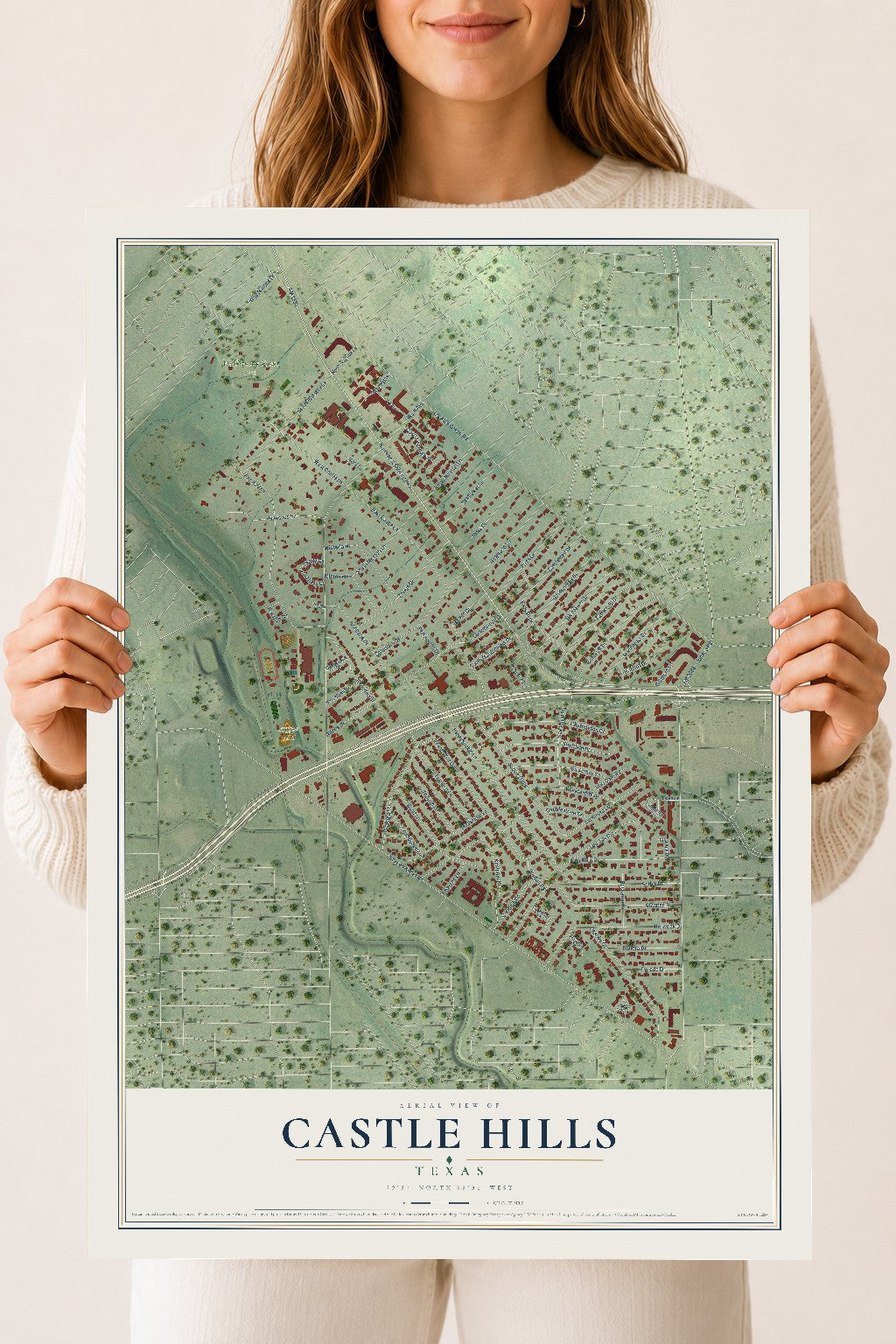 Map of Castle Hills, Texas, 18 x 24 inch unframed archival matte print