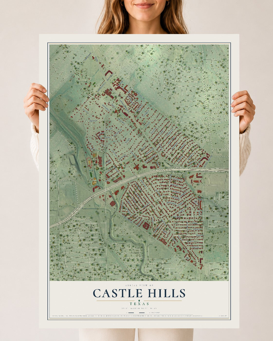 Map of Castle Hills, Texas, 24 x 36 inch unframed archival matte print