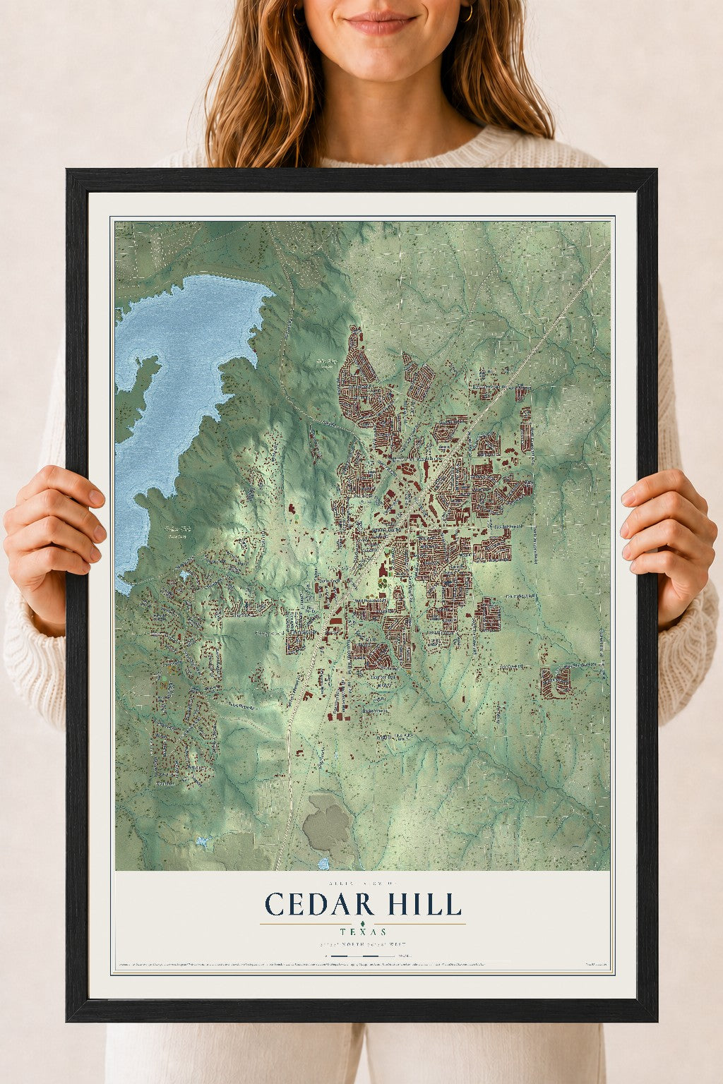 Map of Cedar Hill, Texas, 18 x 24 inch print in a black wood frame