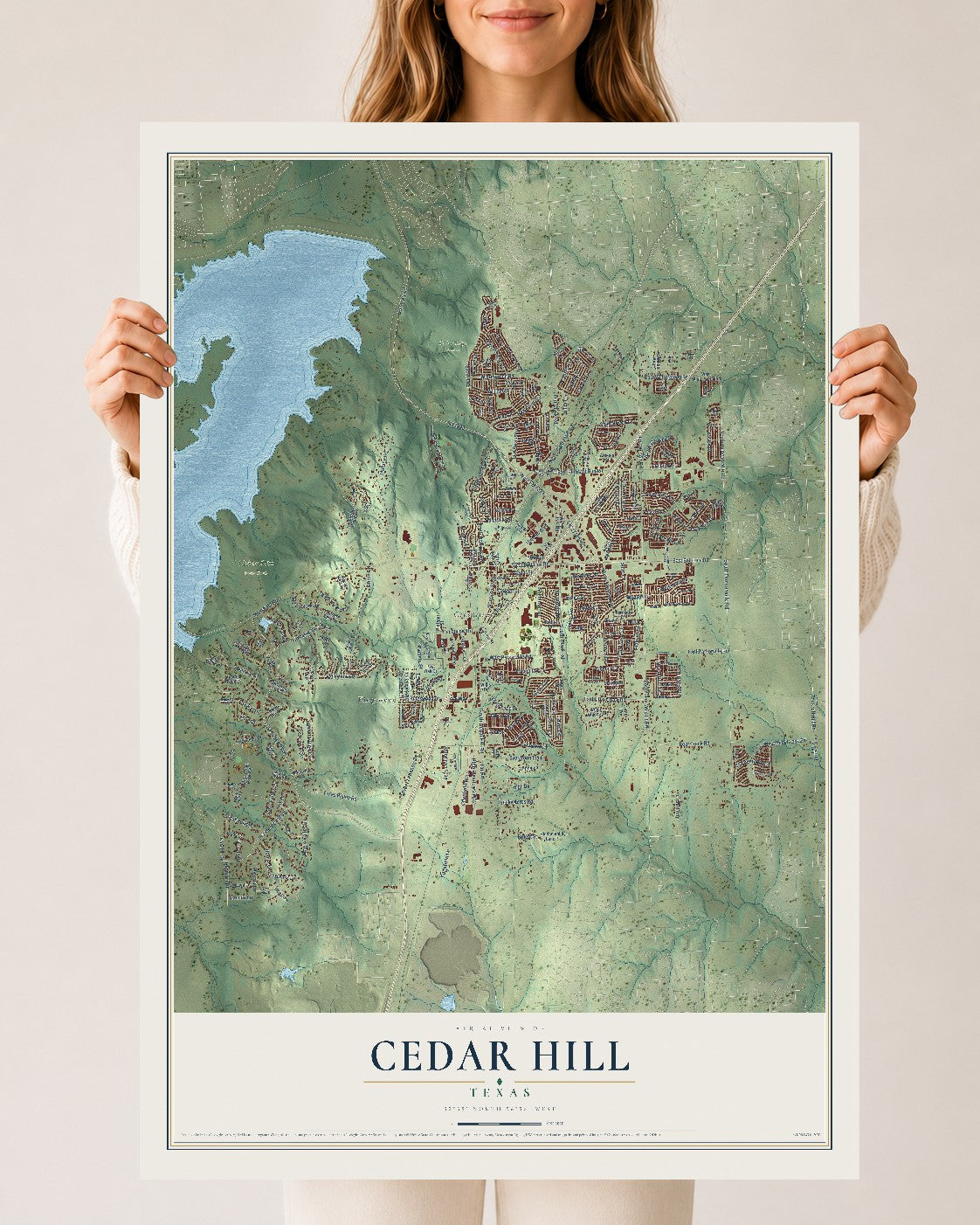 Map of Cedar Hill, Texas, 24 x 36 inch unframed archival matte print