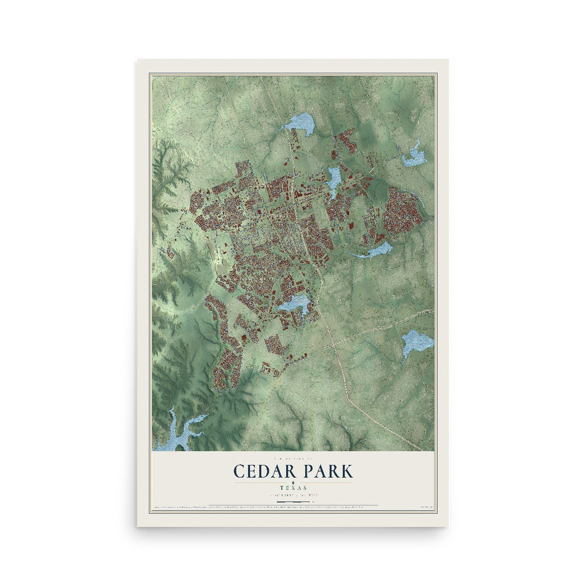 Map of Cedar Park, Texas, 12 x 18 inch unframed archival matte print