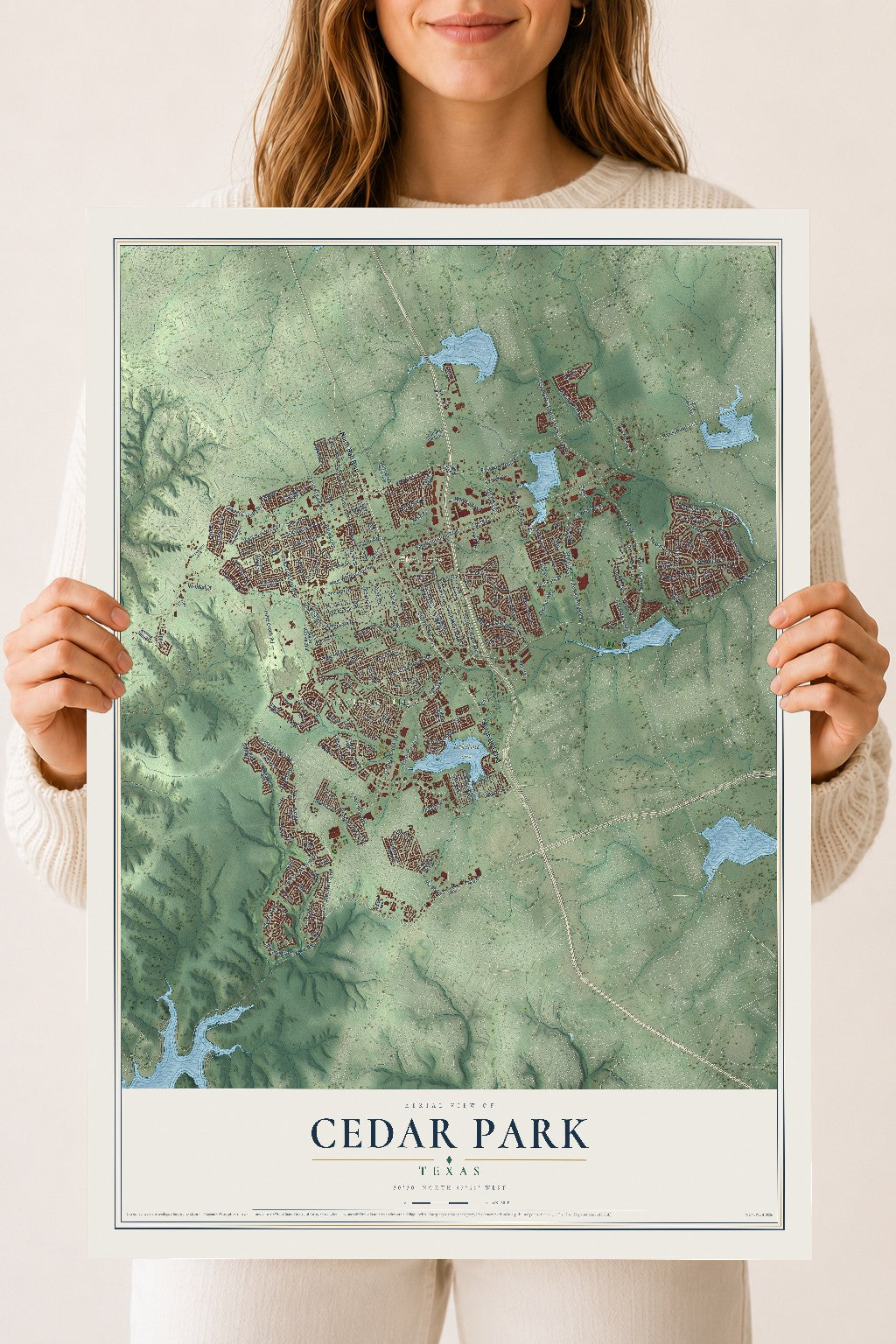 Map of Cedar Park, Texas, 18 x 24 inch unframed archival matte print