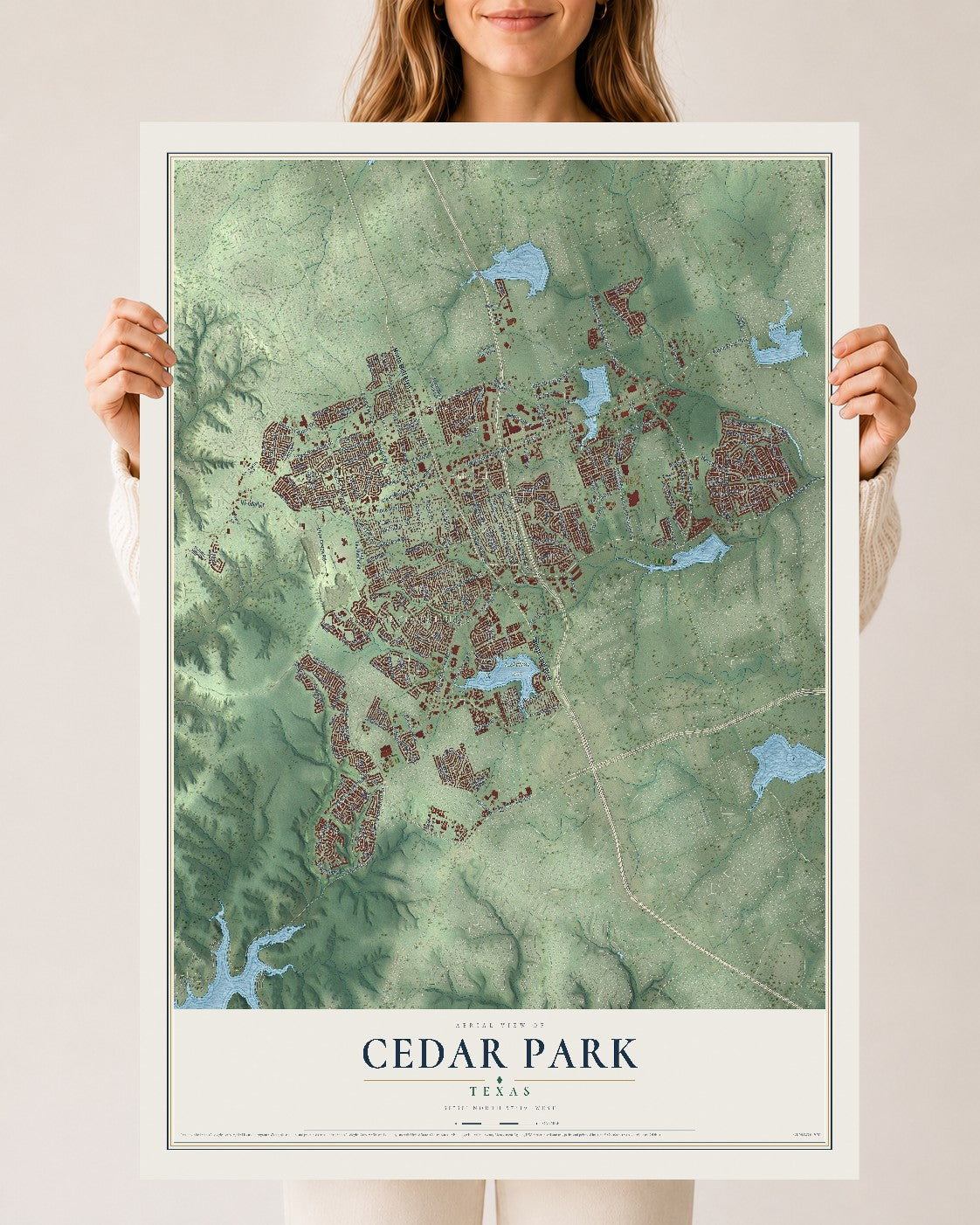 Map of Cedar Park, Texas, 24 x 36 inch unframed archival matte print