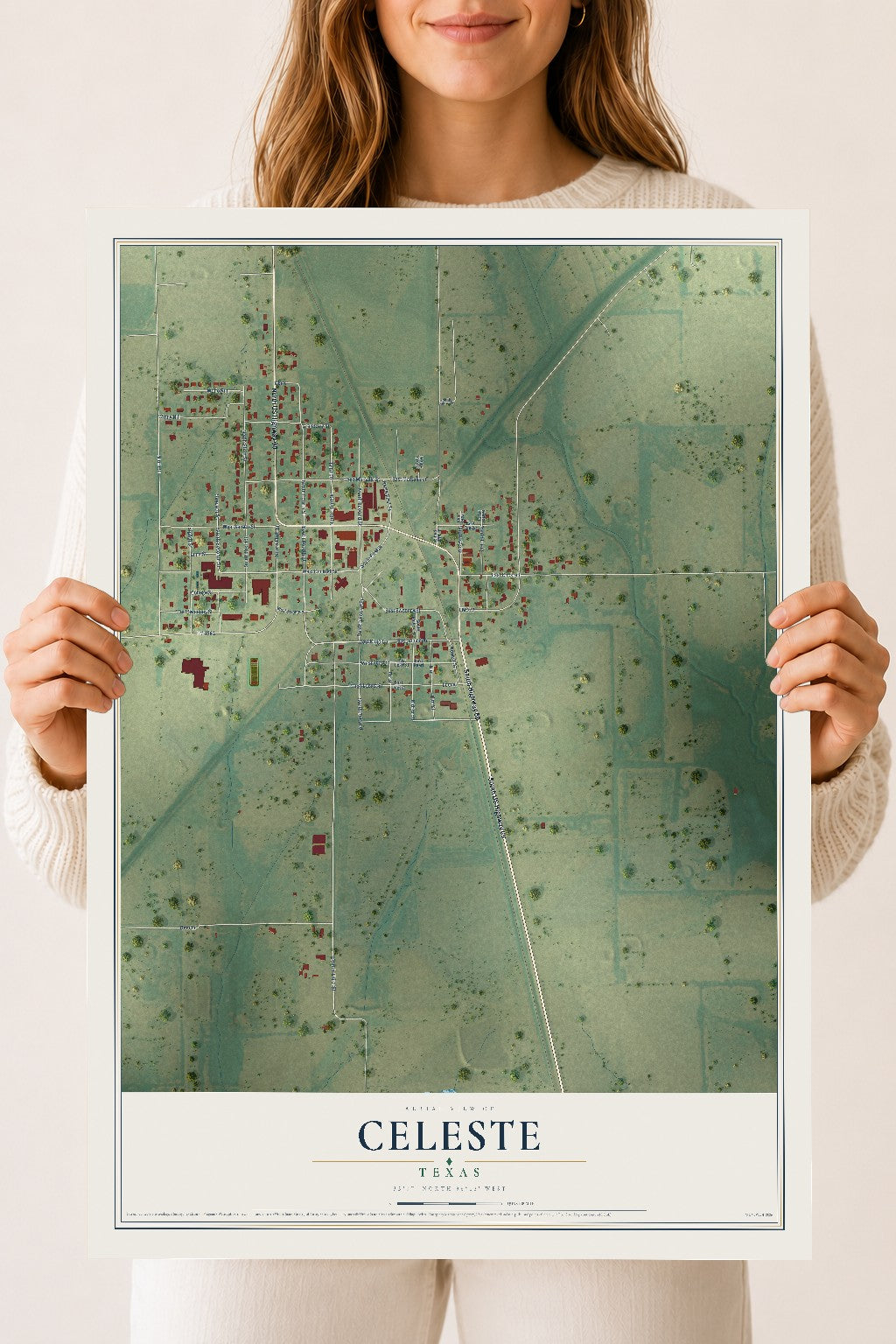 Map of Celeste, Texas, 18 x 24 inch unframed archival matte print