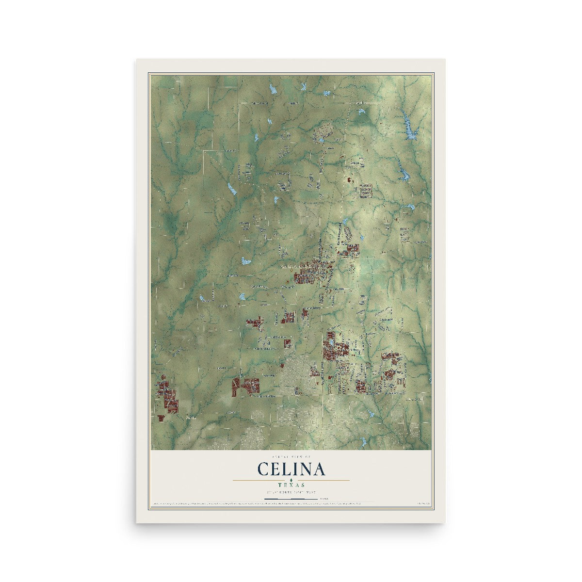 Map of Celina, Texas, 12 x 18 inch unframed archival matte print