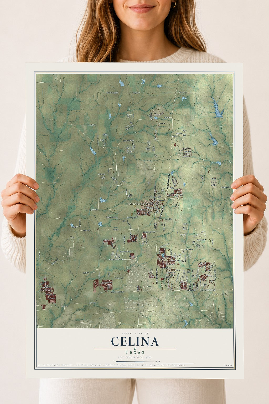Map of Celina, Texas, 18 x 24 inch unframed archival matte print