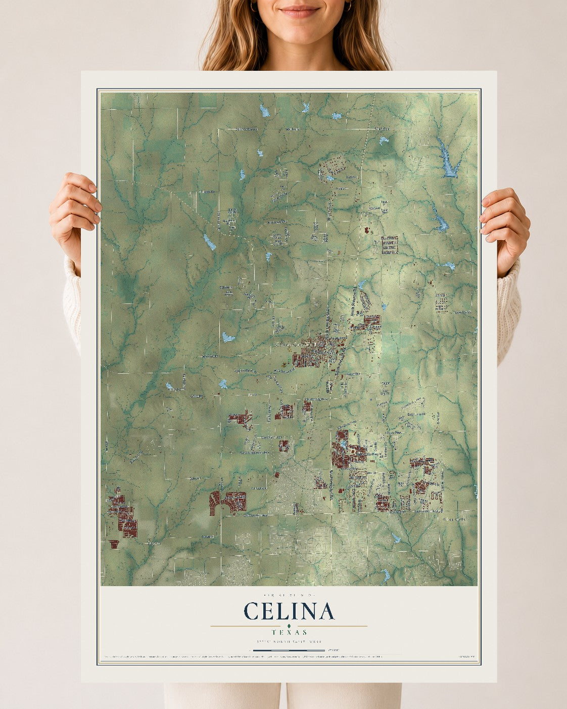Map of Celina, Texas, 24 x 36 inch unframed archival matte print