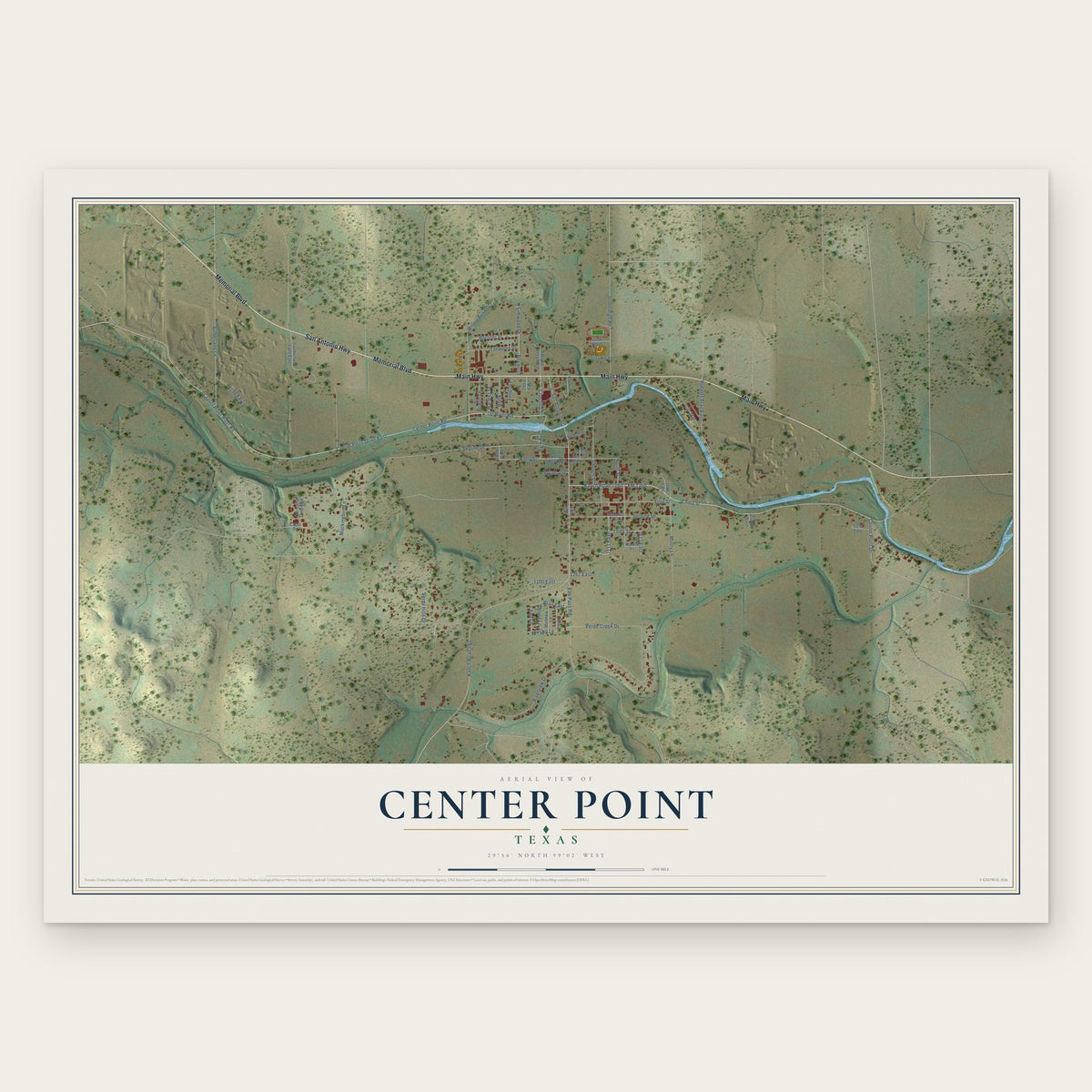 Center Point, Texas map print, the full design