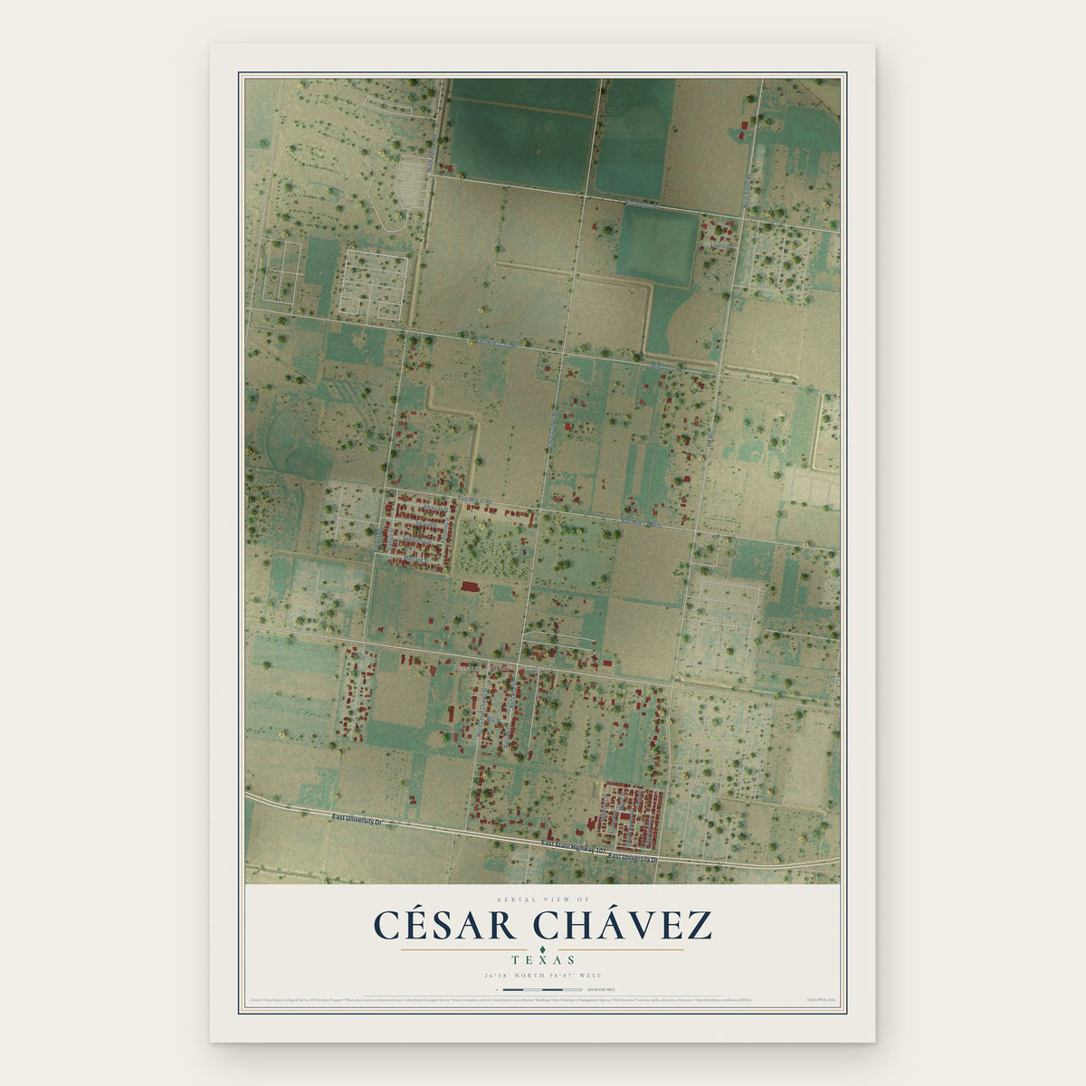 César Chávez, Texas map print, the full design