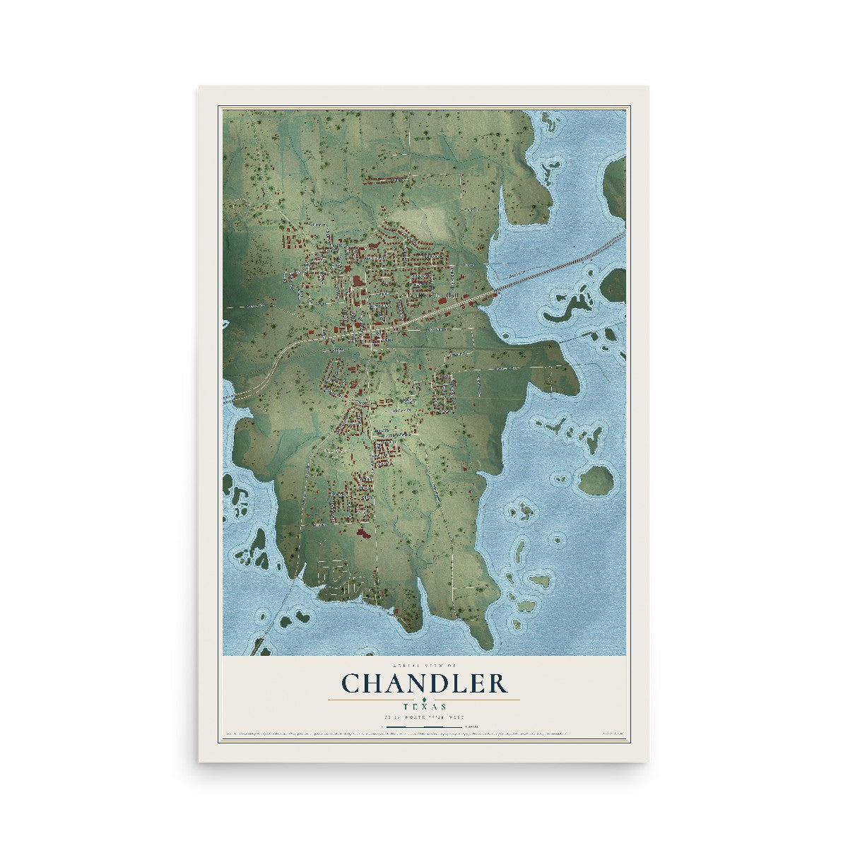 Map of Chandler, Texas, 12 x 18 inch unframed archival matte print