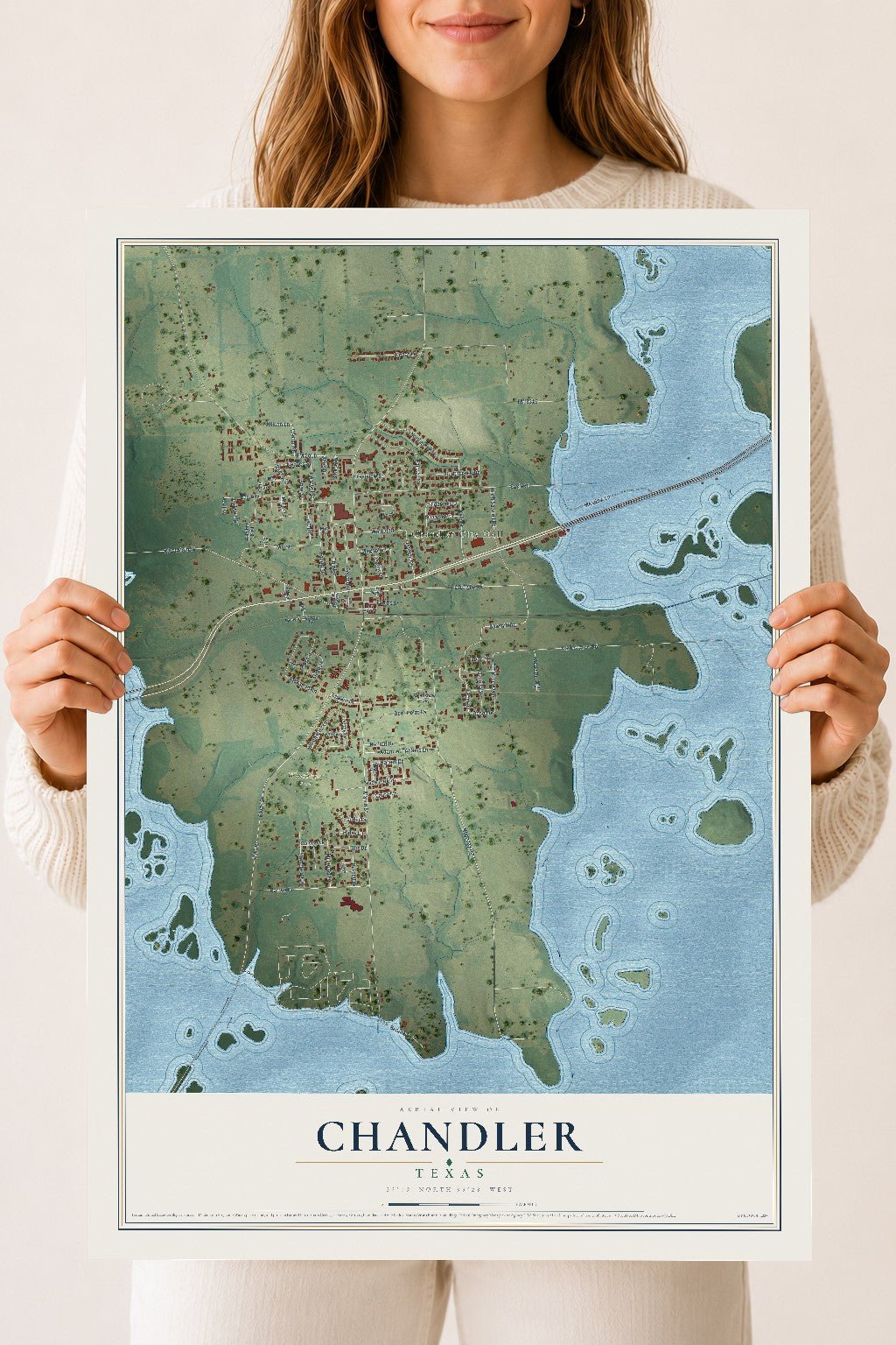 Map of Chandler, Texas, 18 x 24 inch unframed archival matte print