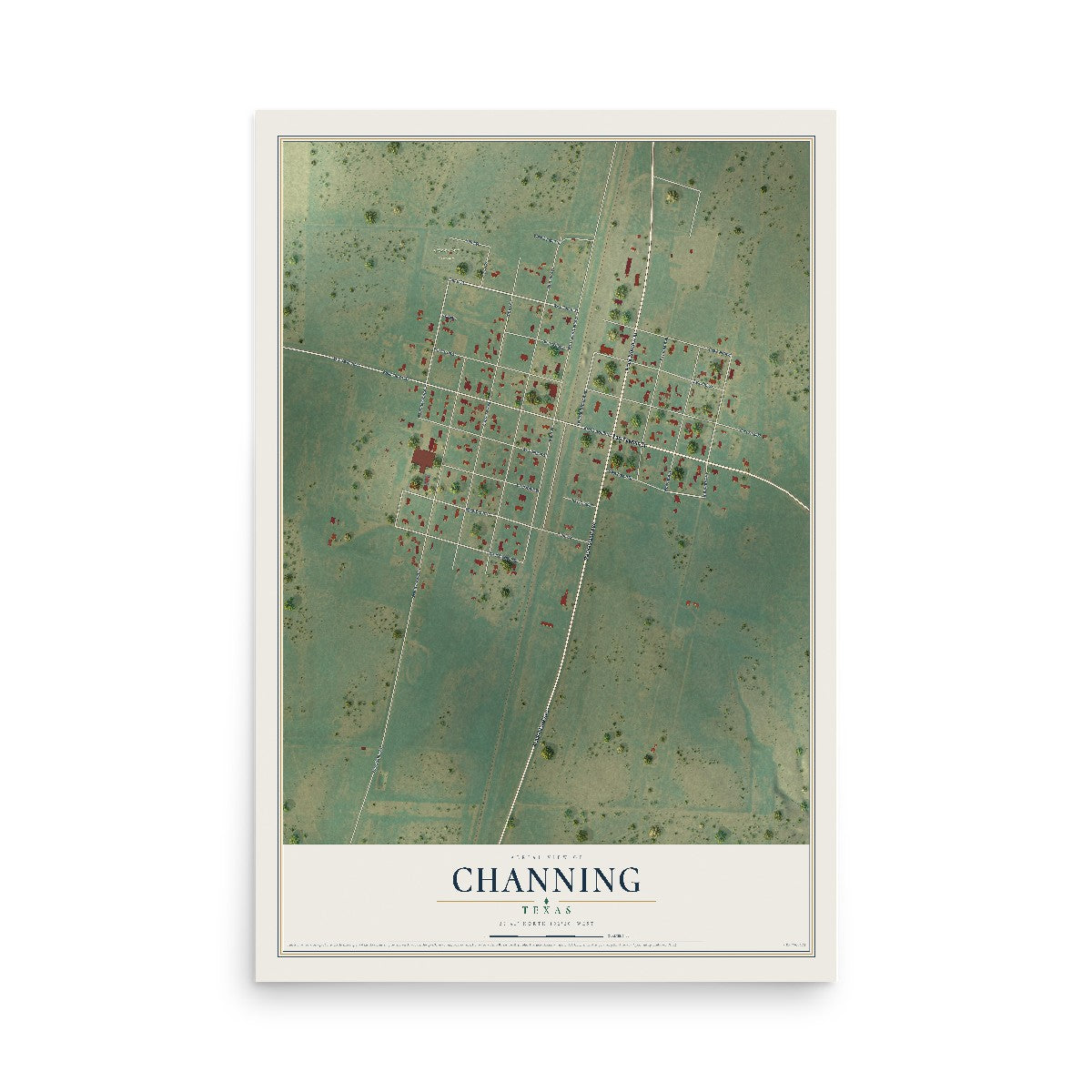 Map of Channing, Texas, 12 x 18 inch unframed archival matte print