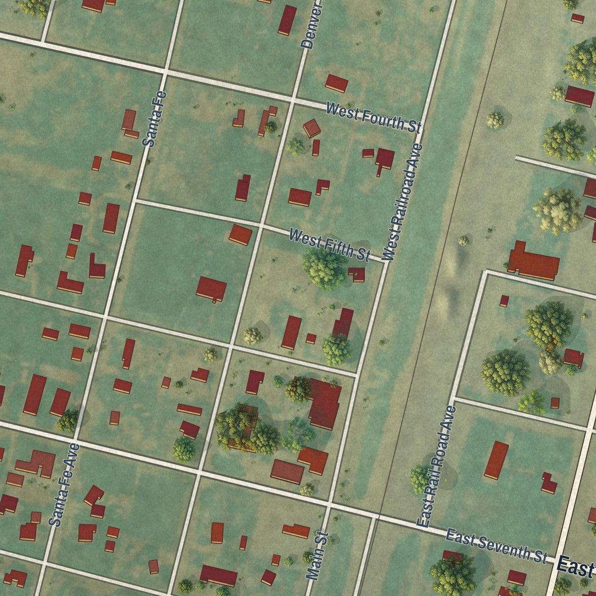 Close-up of the map of Channing, Texas print showing street and building detail