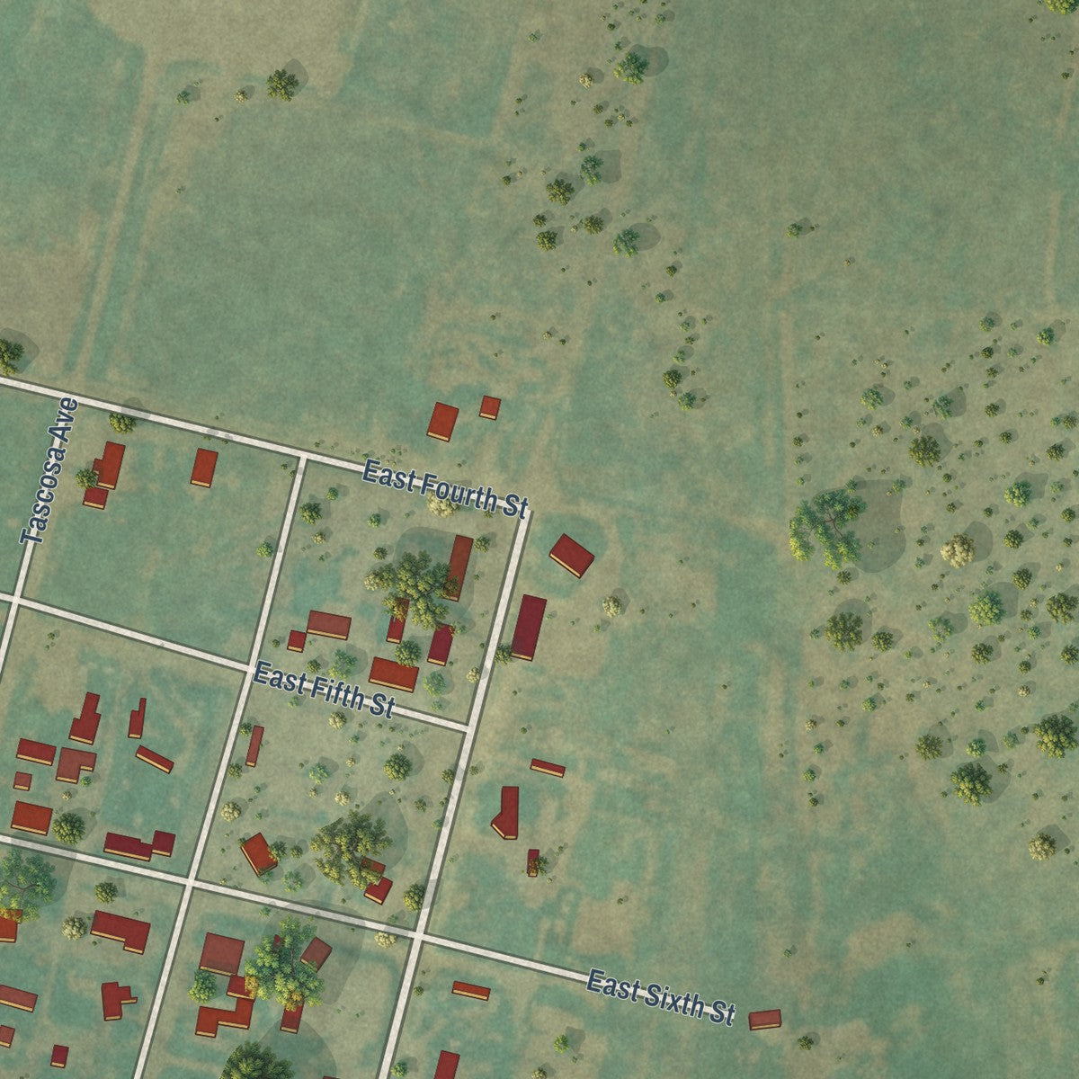 Second close-up of the map of Channing, Texas print showing more streets and buildings