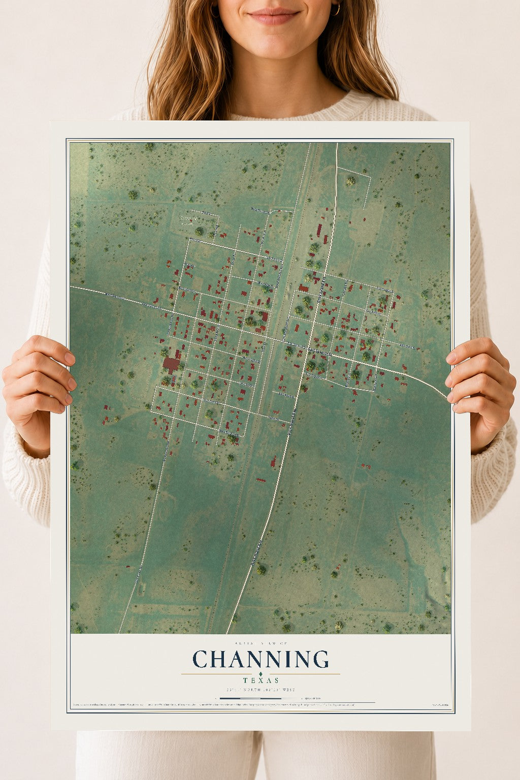 Map of Channing, Texas, 18 x 24 inch unframed archival matte print