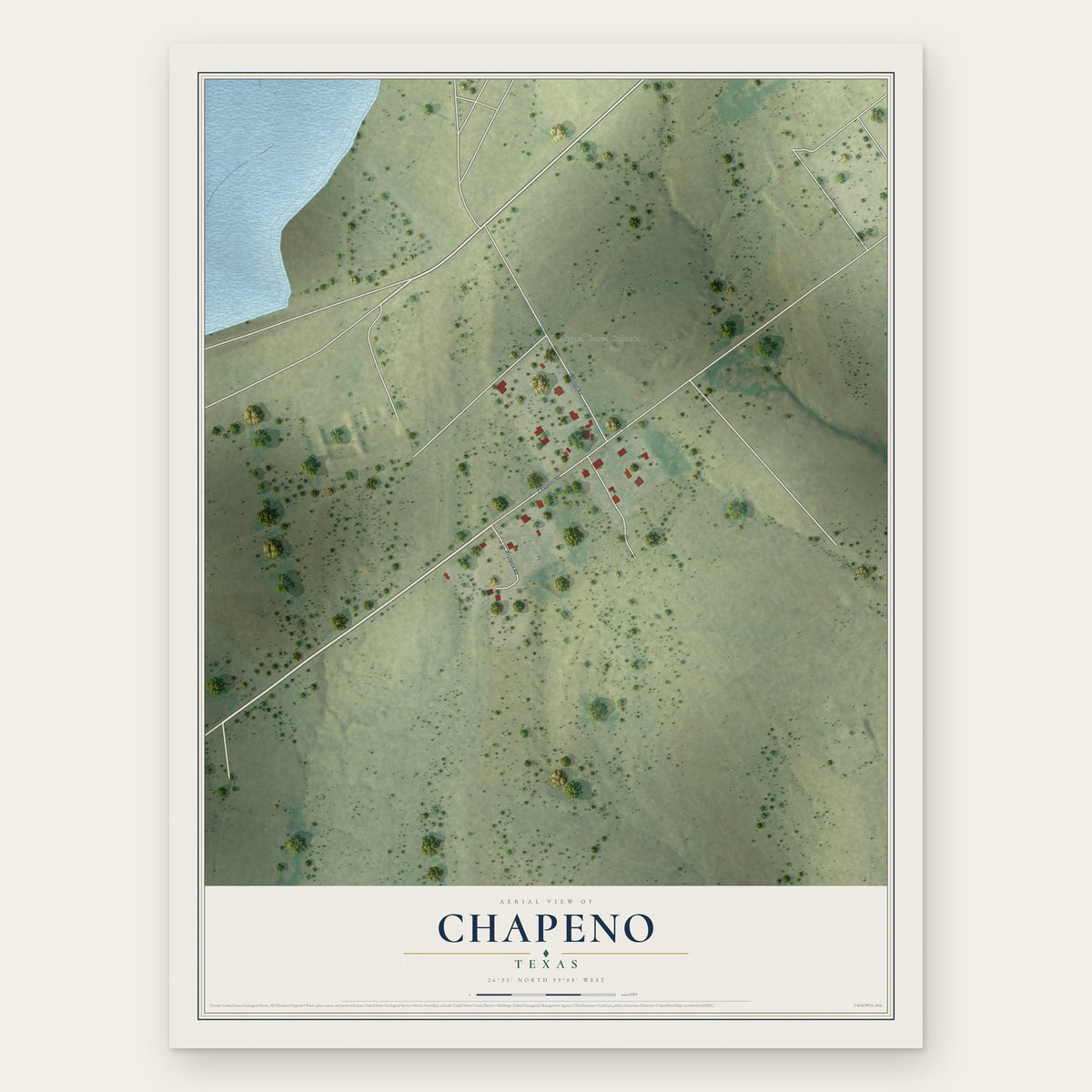 Chapeno, Texas map print, the full design