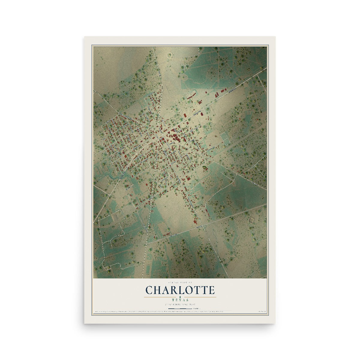 Map of Charlotte, Texas, 12 x 18 inch unframed archival matte print