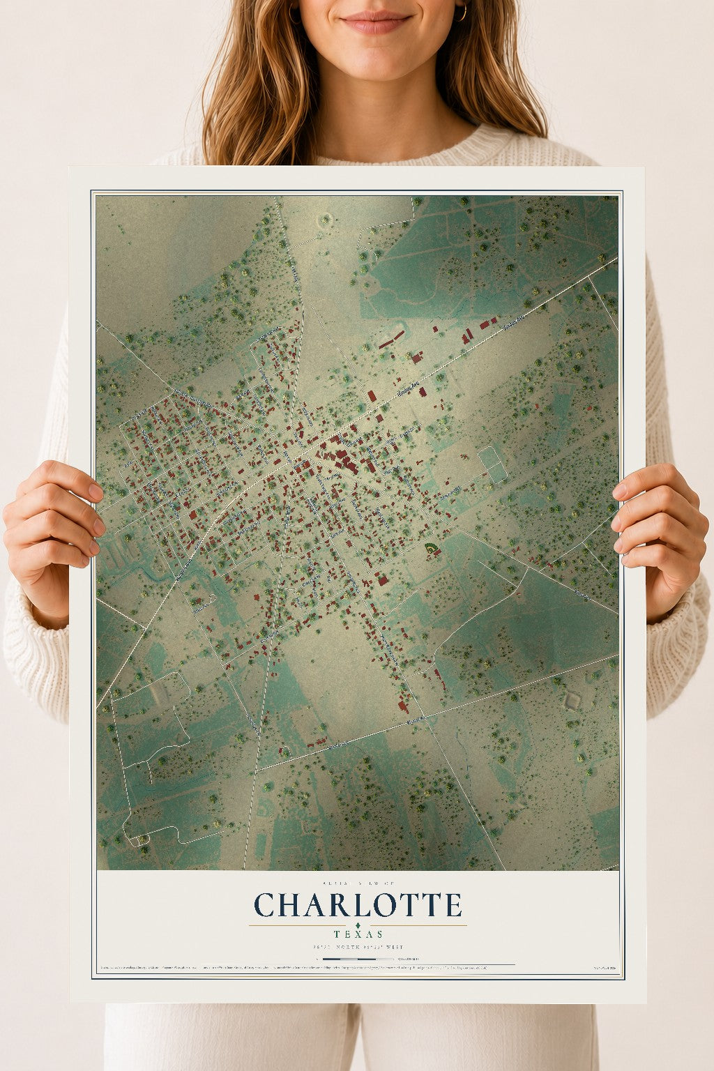 Map of Charlotte, Texas, 18 x 24 inch unframed archival matte print