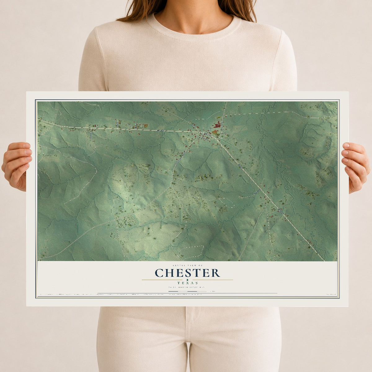 Map of Chester, Texas, 12 x 18 inch unframed archival matte print