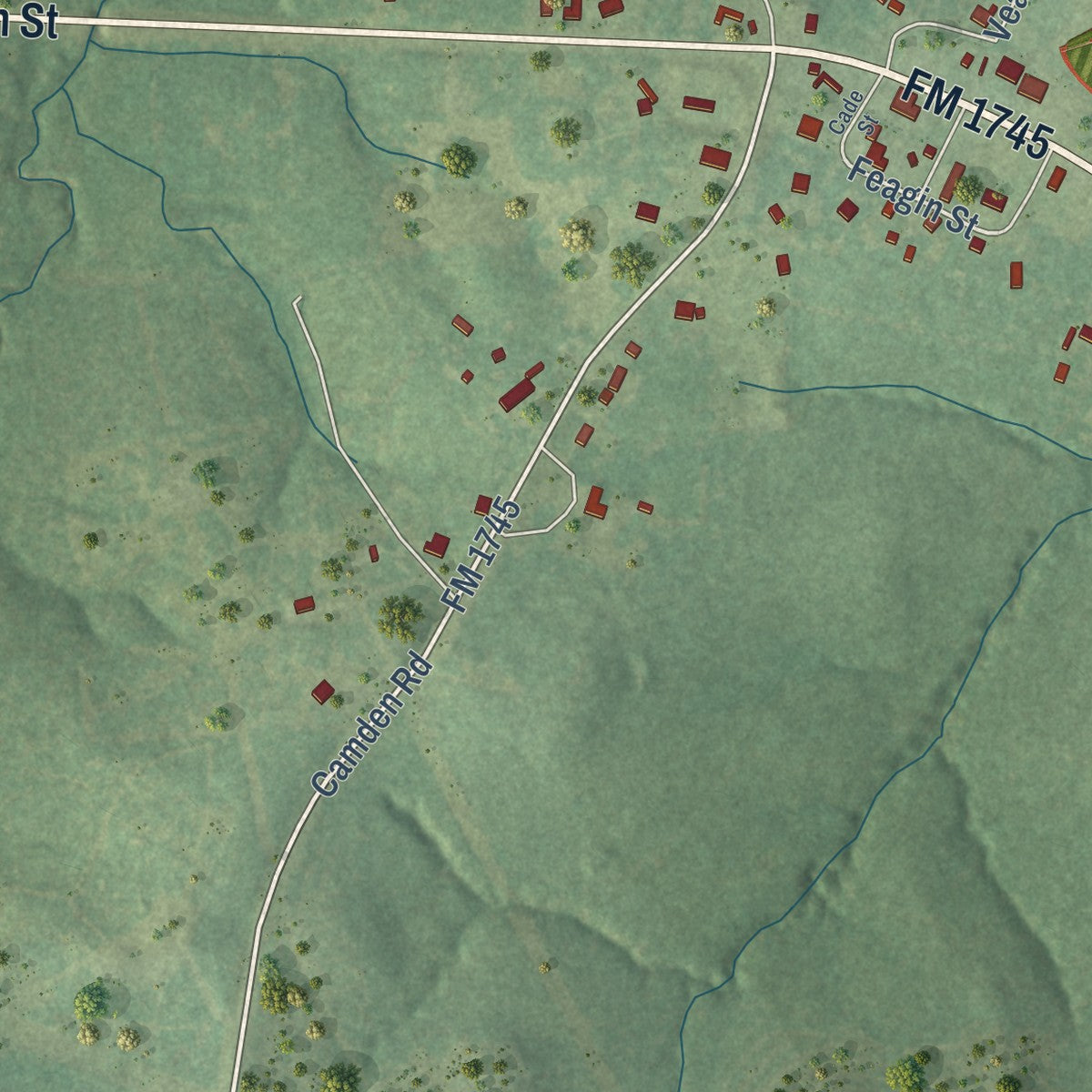 Close-up of the map of Chester, Texas print showing street and building detail