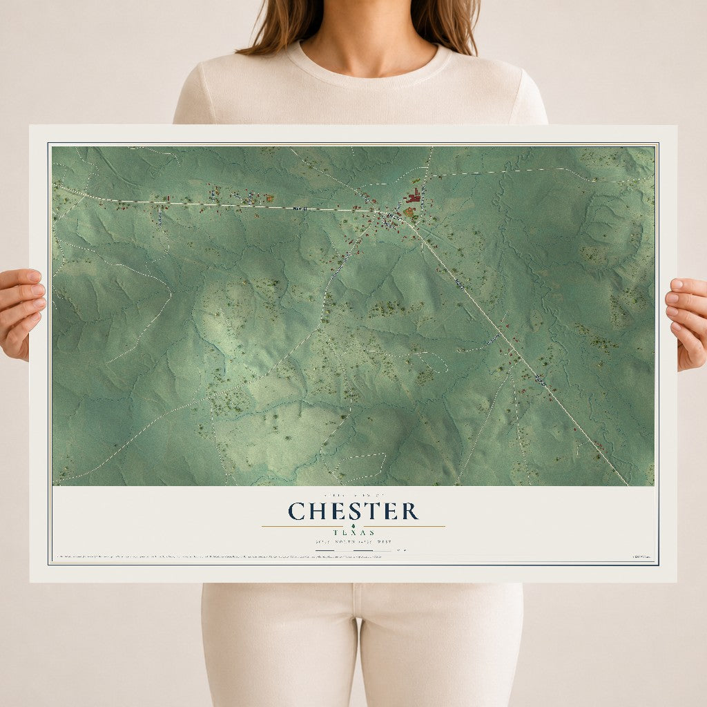 Map of Chester, Texas, 18 x 24 inch unframed archival matte print