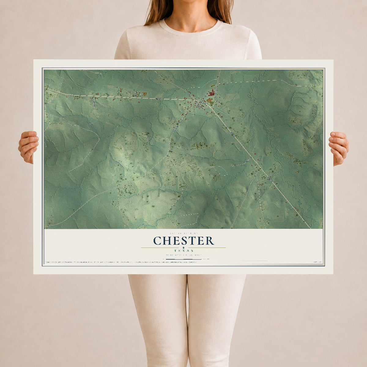 Map of Chester, Texas, 24 x 36 inch unframed archival matte print
