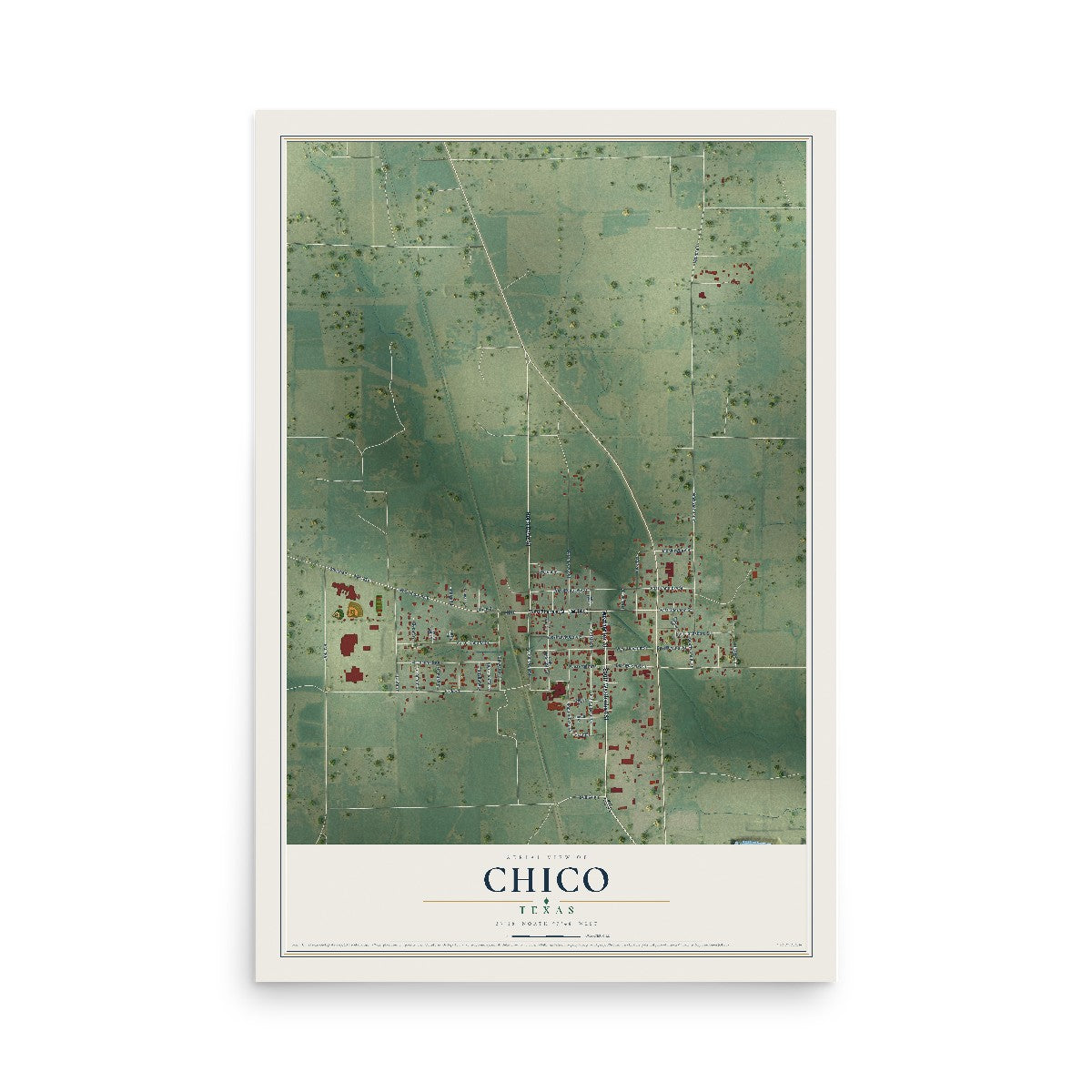 Map of Chico, Texas, 12 x 18 inch unframed archival matte print