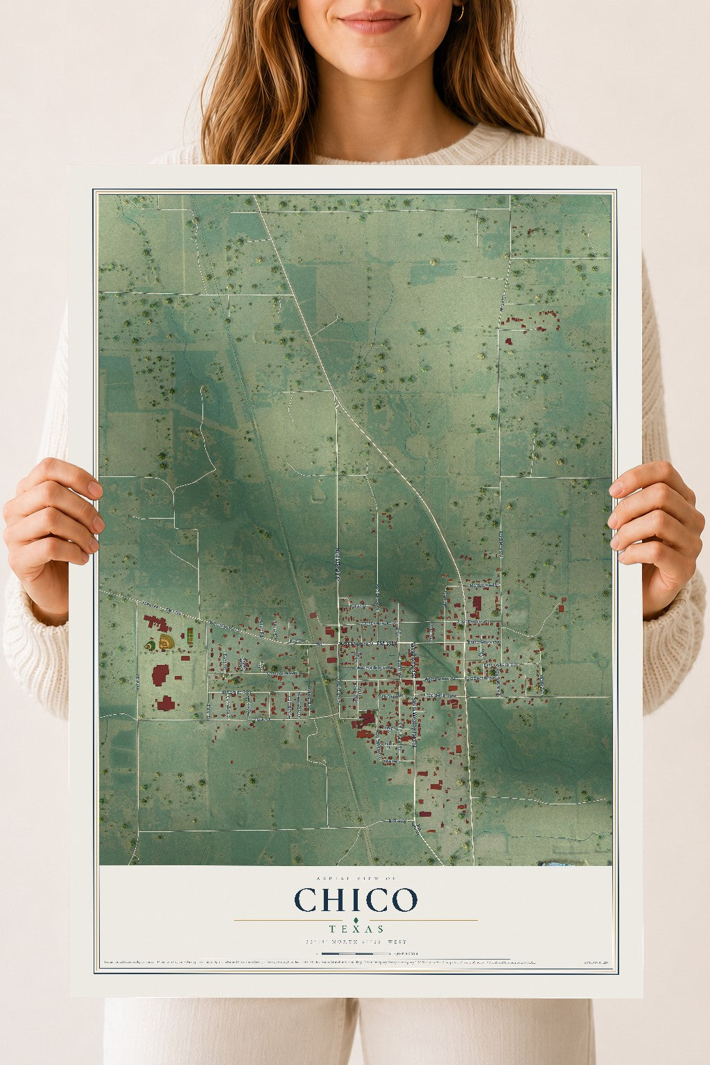 Map of Chico, Texas, 18 x 24 inch unframed archival matte print