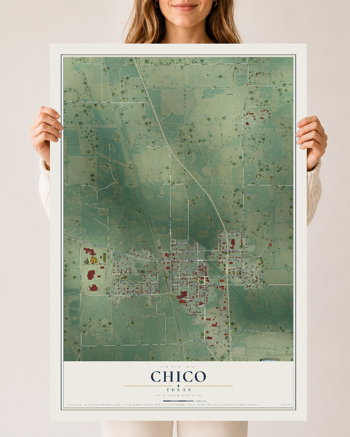 Map of Chico, Texas, 24 x 36 inch unframed archival matte print