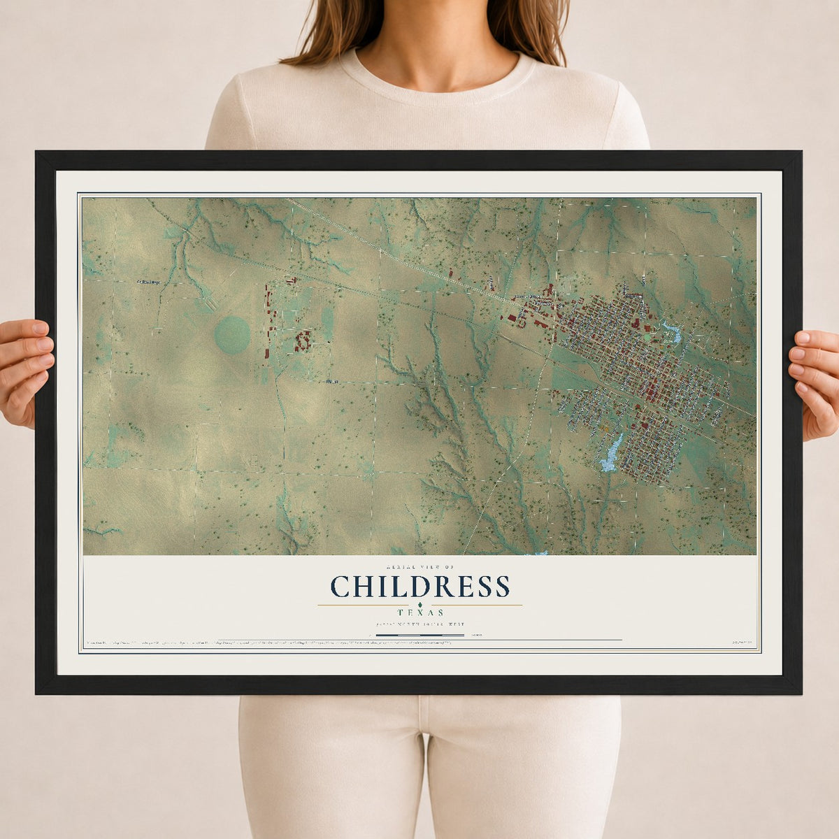 Map of Childress, Texas, 18 x 24 inch print in a black wood frame