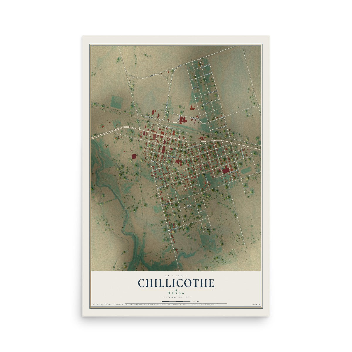 Map of Chillicothe, Texas, 12 x 18 inch unframed archival matte print