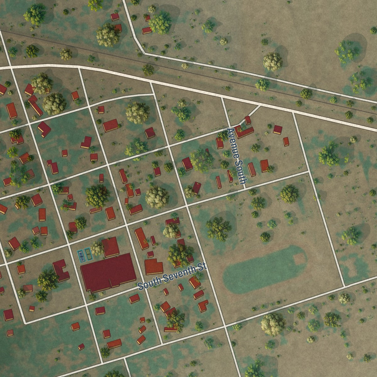 Second close-up of the map of Chillicothe, Texas print showing more streets and buildings