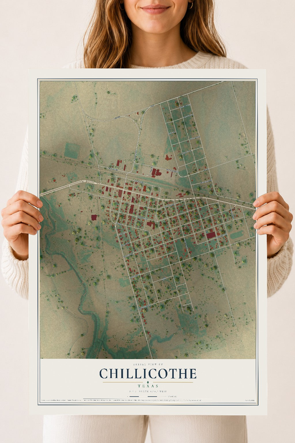 Map of Chillicothe, Texas, 18 x 24 inch unframed archival matte print