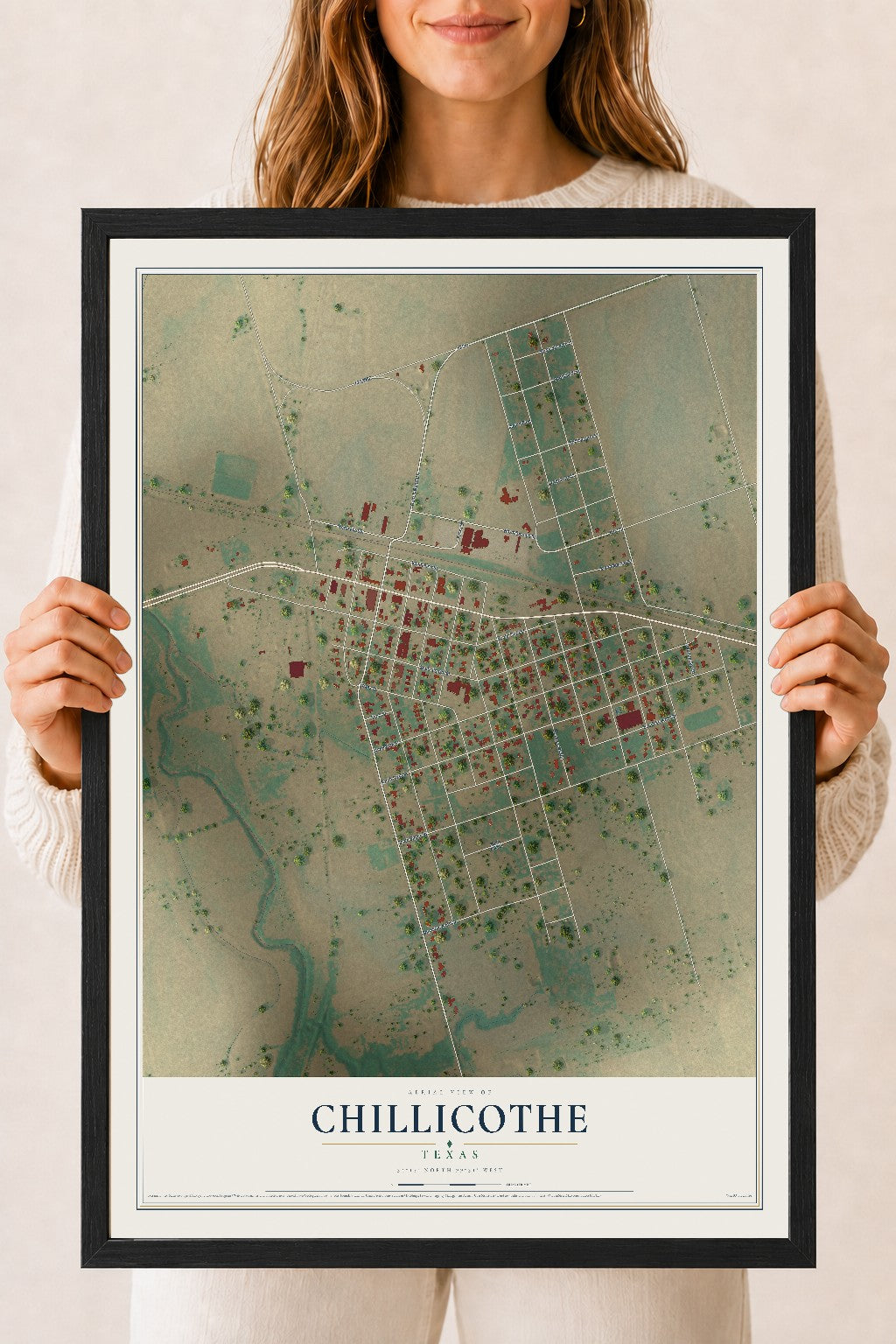 Map of Chillicothe, Texas, 18 x 24 inch print in a black wood frame