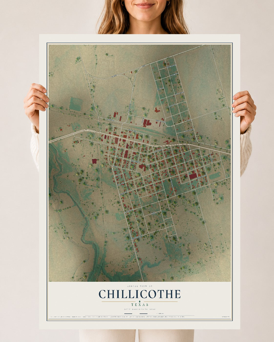 Map of Chillicothe, Texas, 24 x 36 inch unframed archival matte print