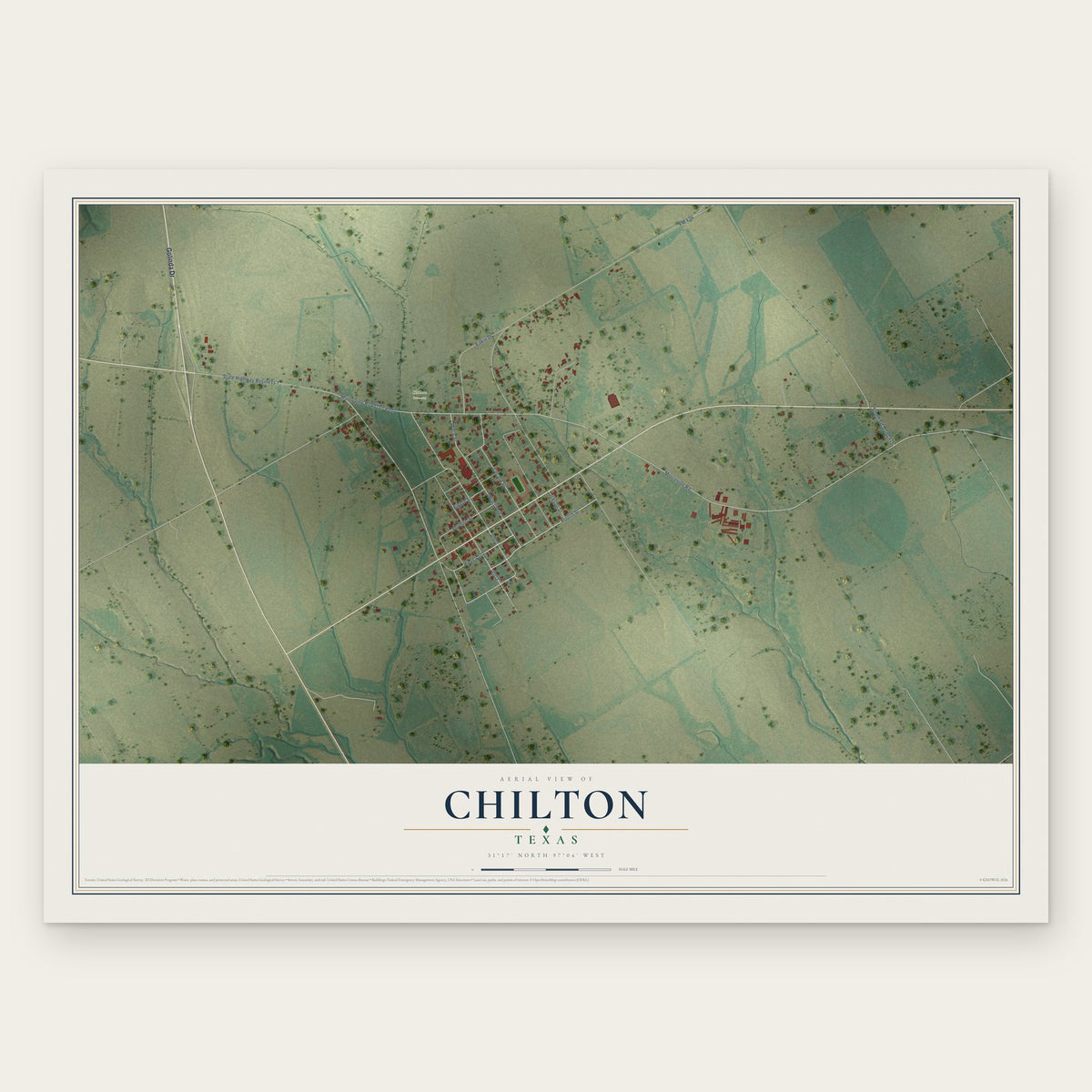 Chilton, Texas map print, the full design
