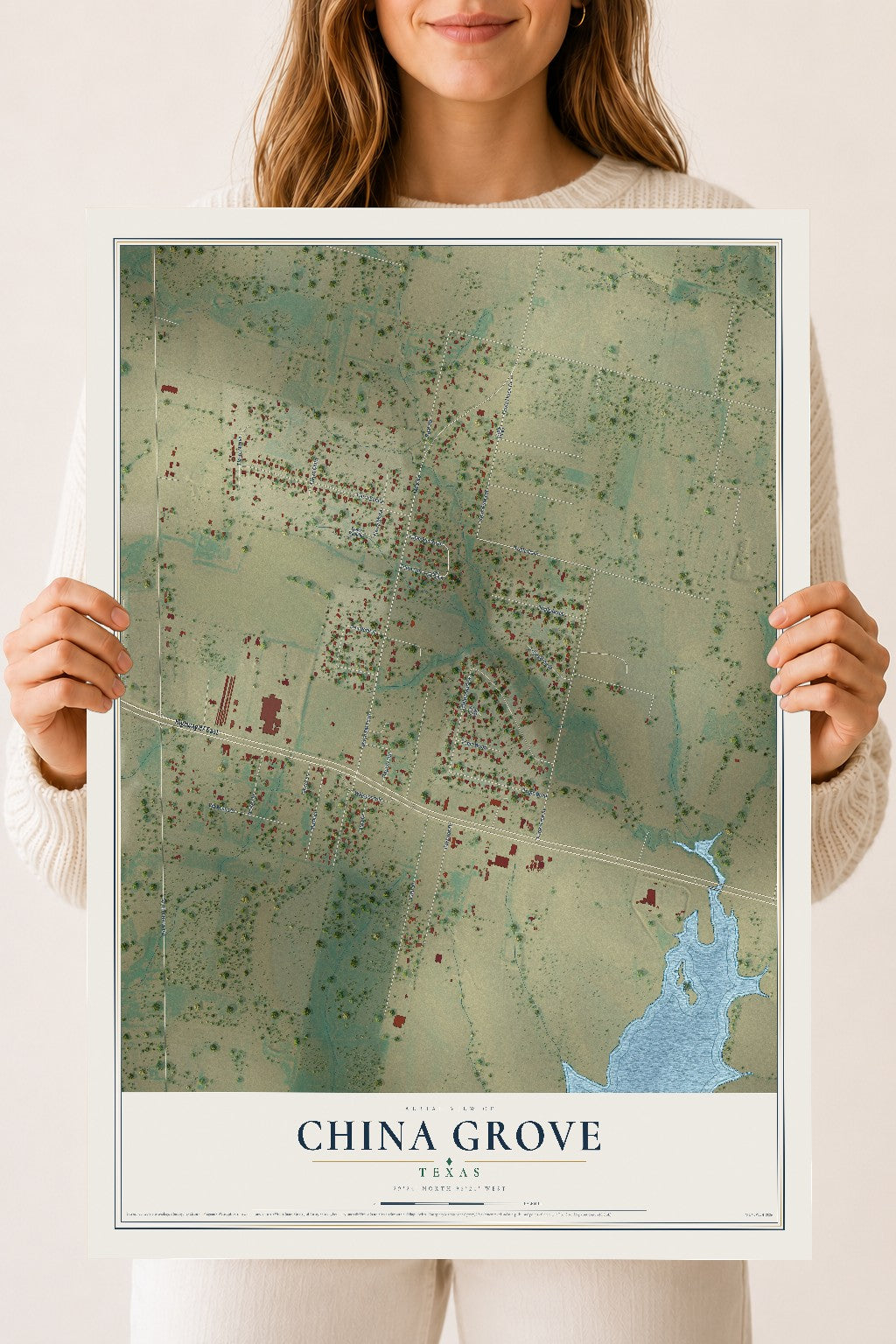 Map of China Grove, Texas, 18 x 24 inch unframed archival matte print