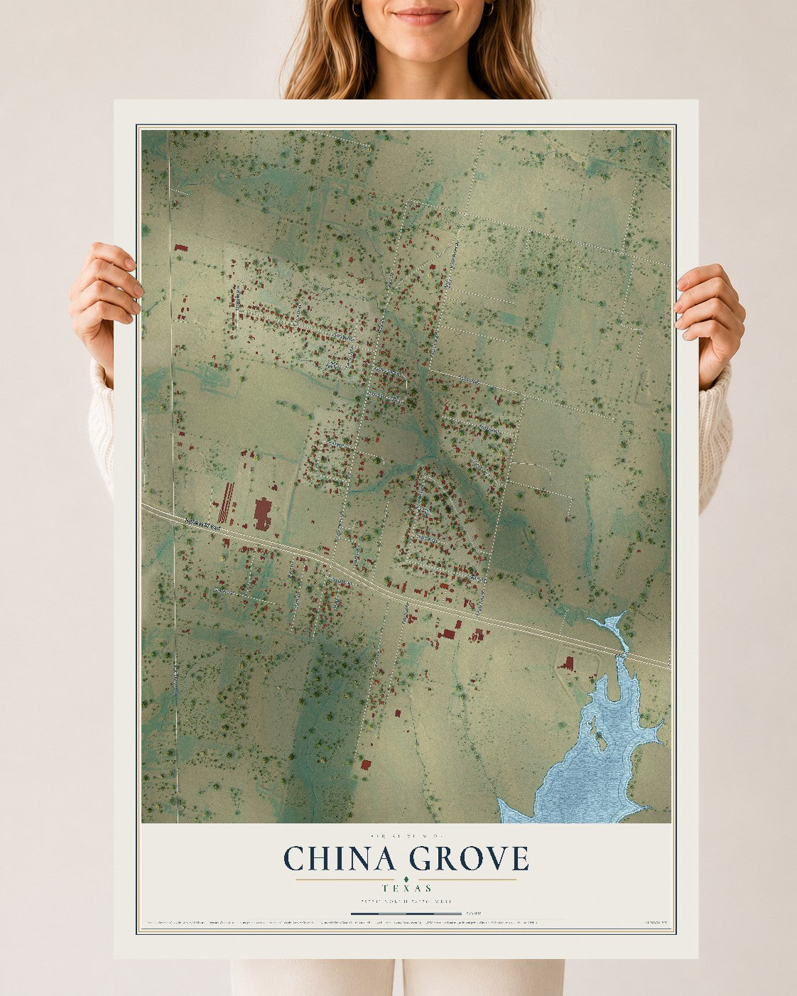 Map of China Grove, Texas, 24 x 36 inch unframed archival matte print