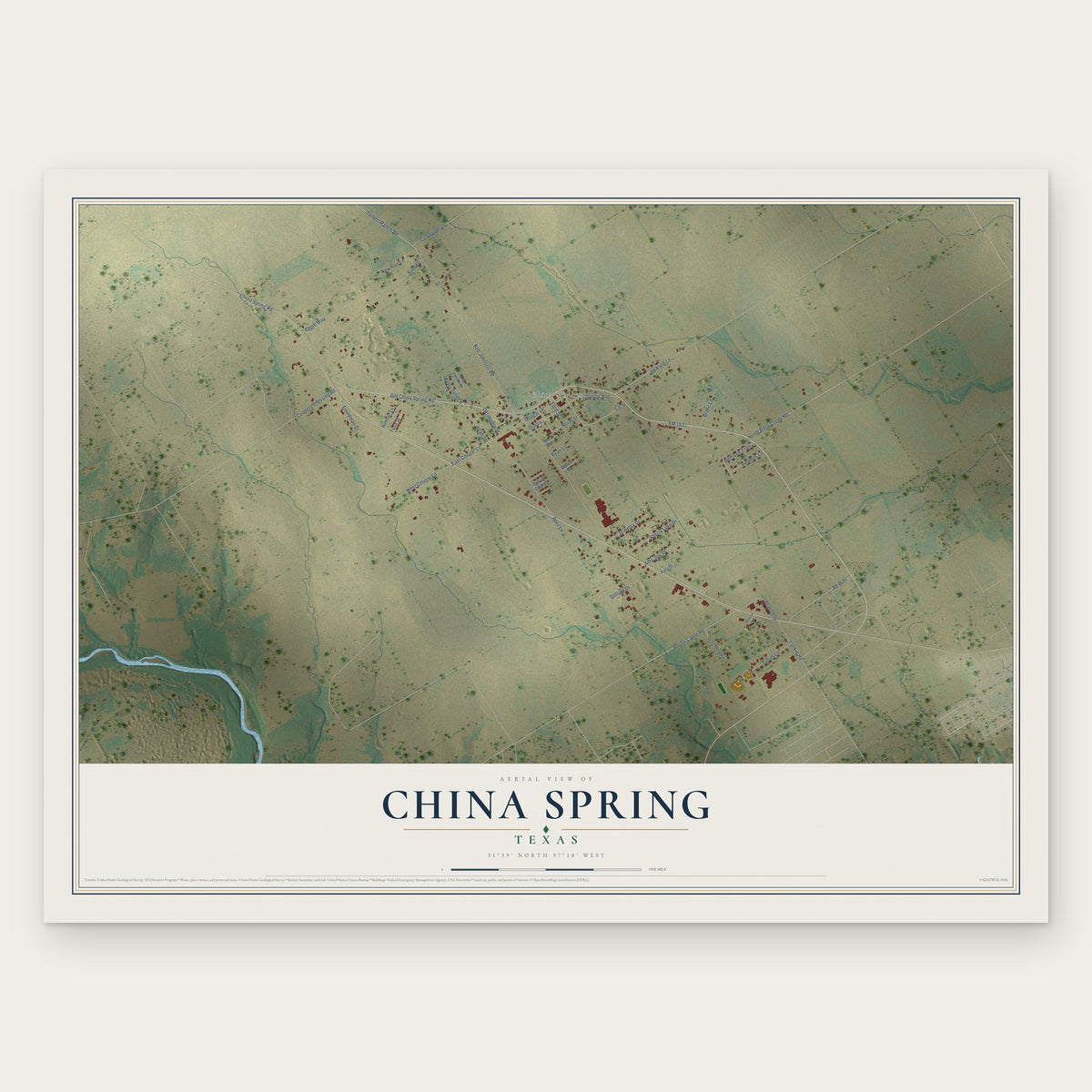 China Spring, Texas map print, the full design