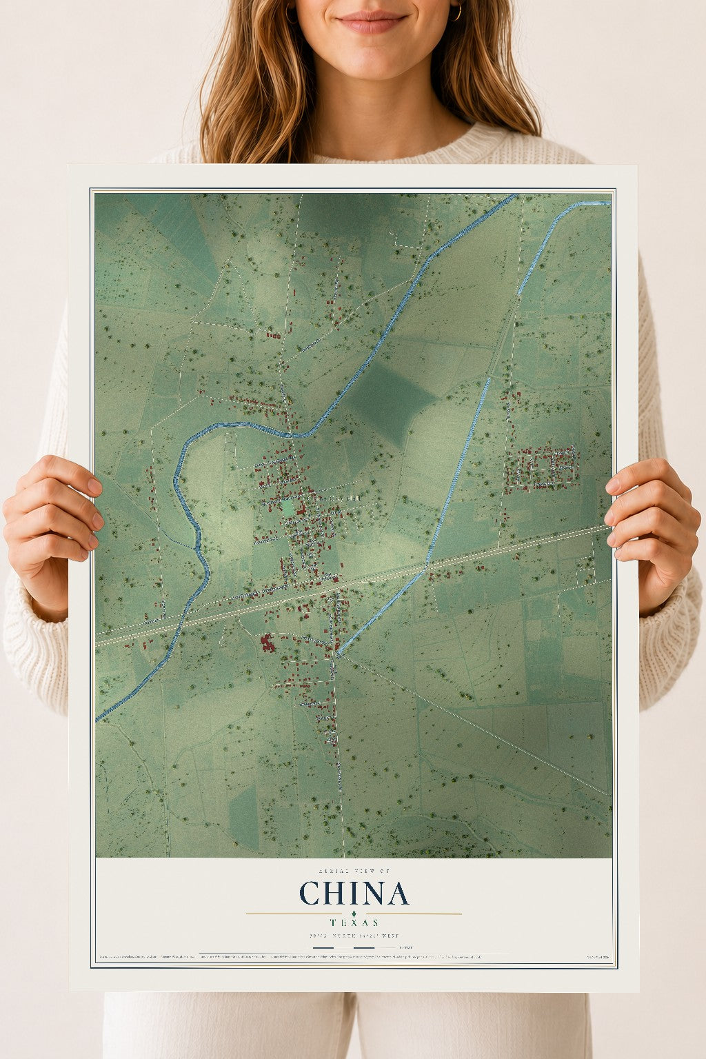 Map of China, Texas, 18 x 24 inch unframed archival matte print