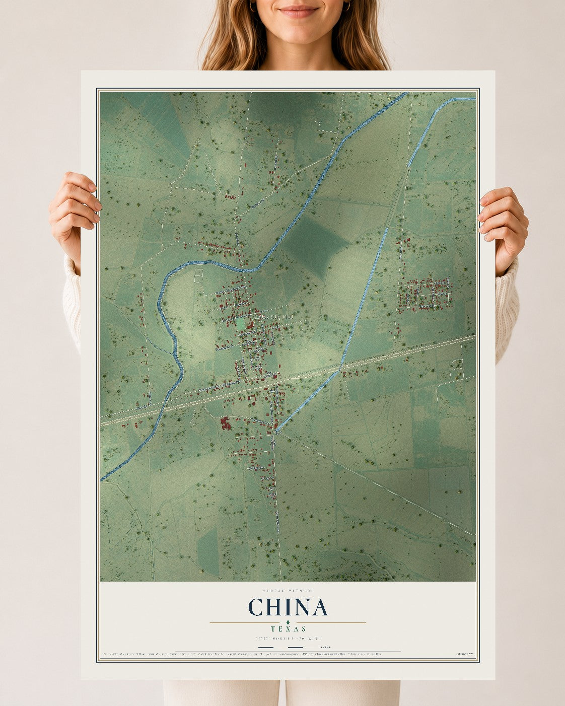 Map of China, Texas, 24 x 36 inch unframed archival matte print